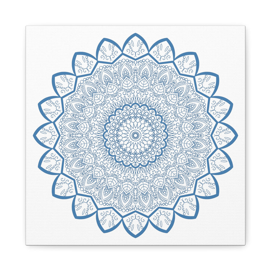 Handmade Mandala Art in Steel Blue on Matte Canvas, Stretched, 125 - Beautifully intricate mandala design wall art