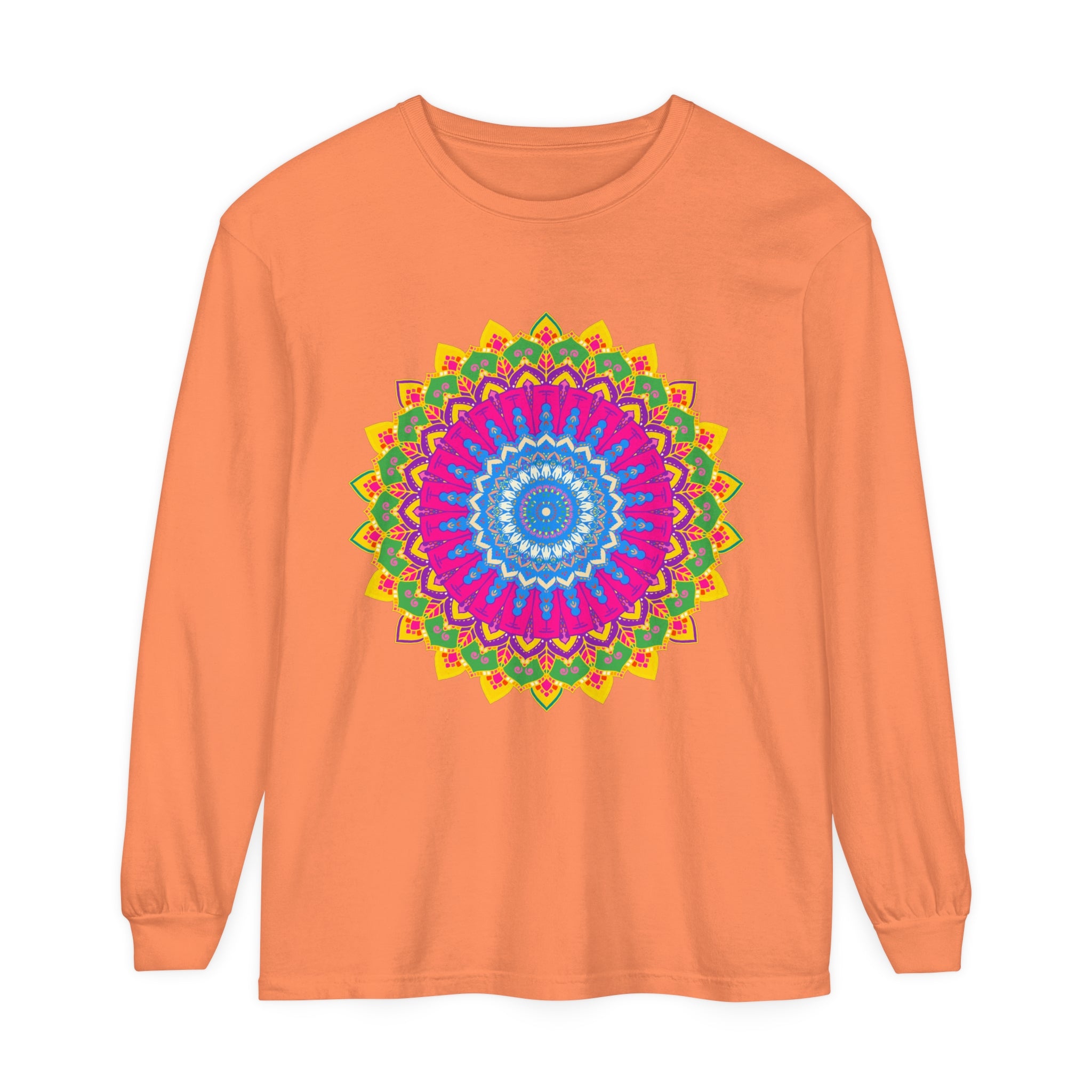 Stylish Long Sleeve T-Shirt featuring Colorful Mandala Pattern