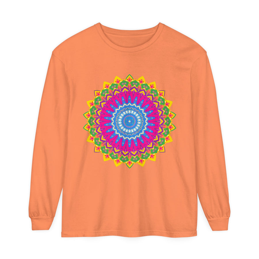 Stylish Long Sleeve T-Shirt featuring Colorful Mandala Pattern