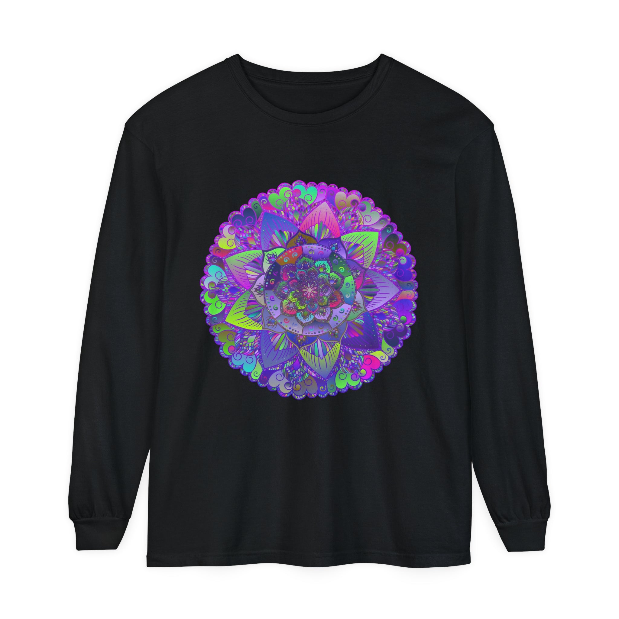 Vibrant and eye-catching mandala print on comfortable long sleeve tee