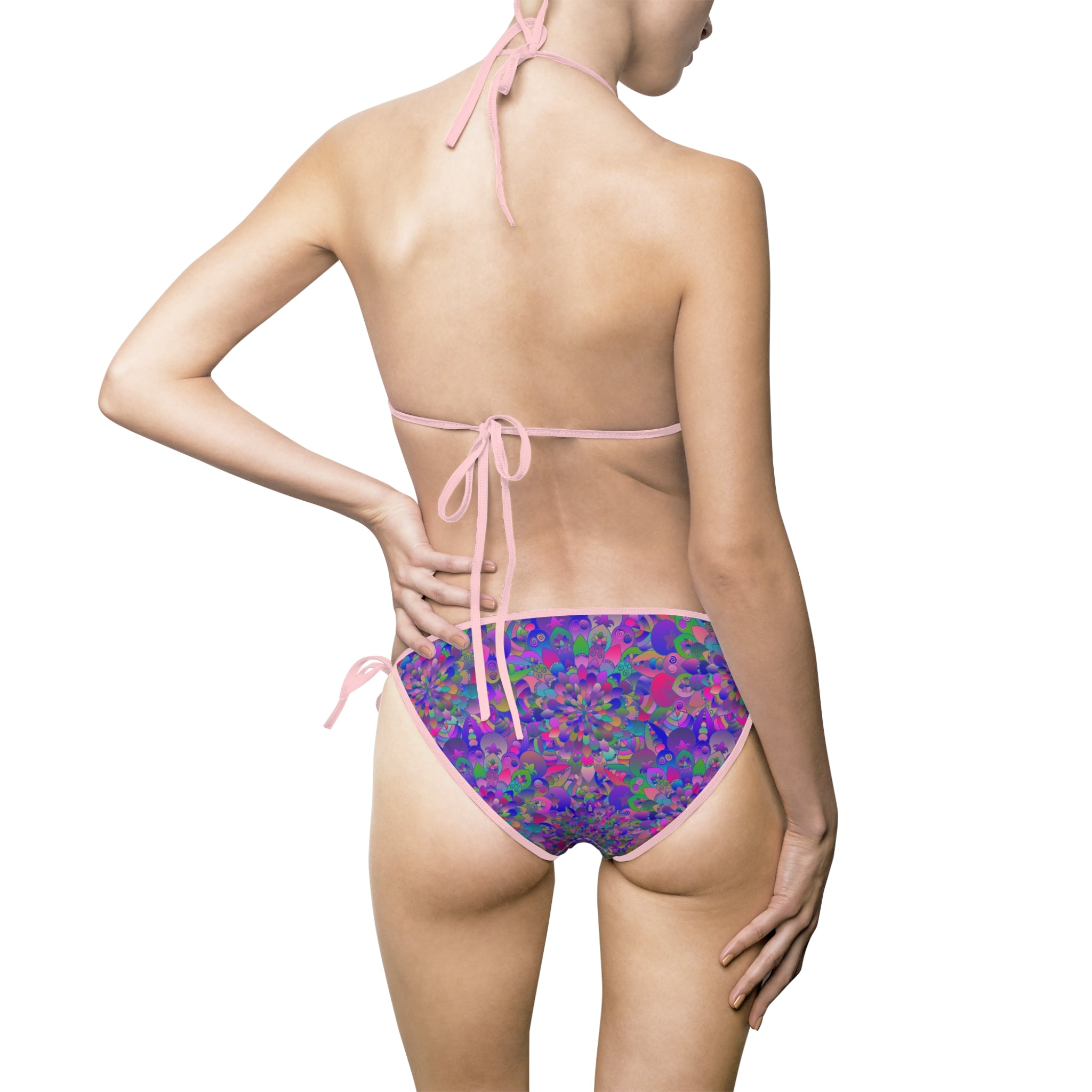 Mandala Print Bikini Set in Bright Purple and Green Tones