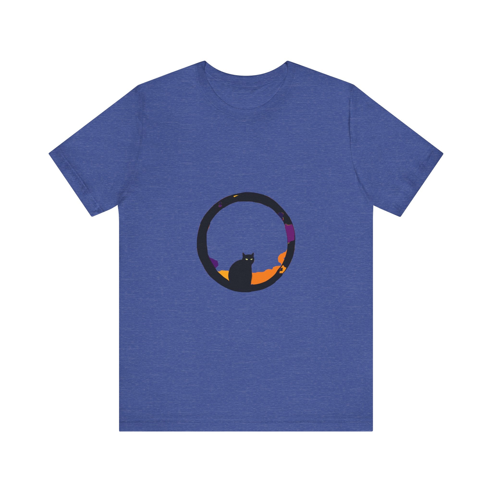 Black Cat Mystery Moon T-Shirt in black with a spooky and stylish design that is perfect for Halloween or everyday wear