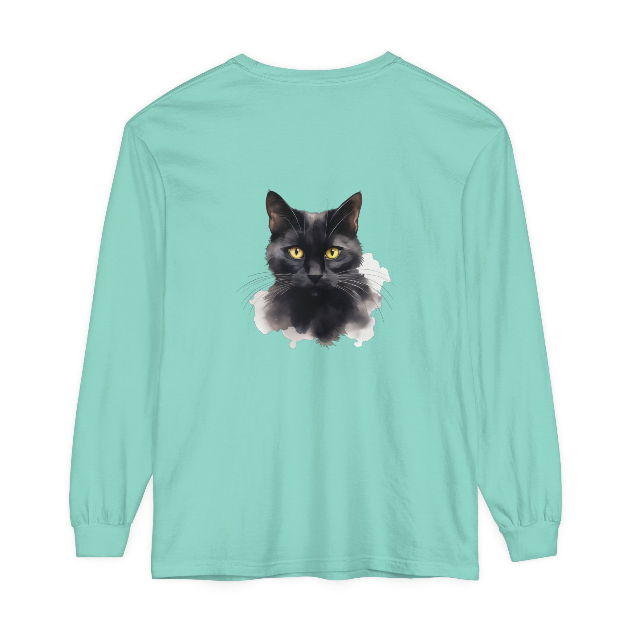 Long Sleeve T-Shirt with High-Quality Black Cat Art