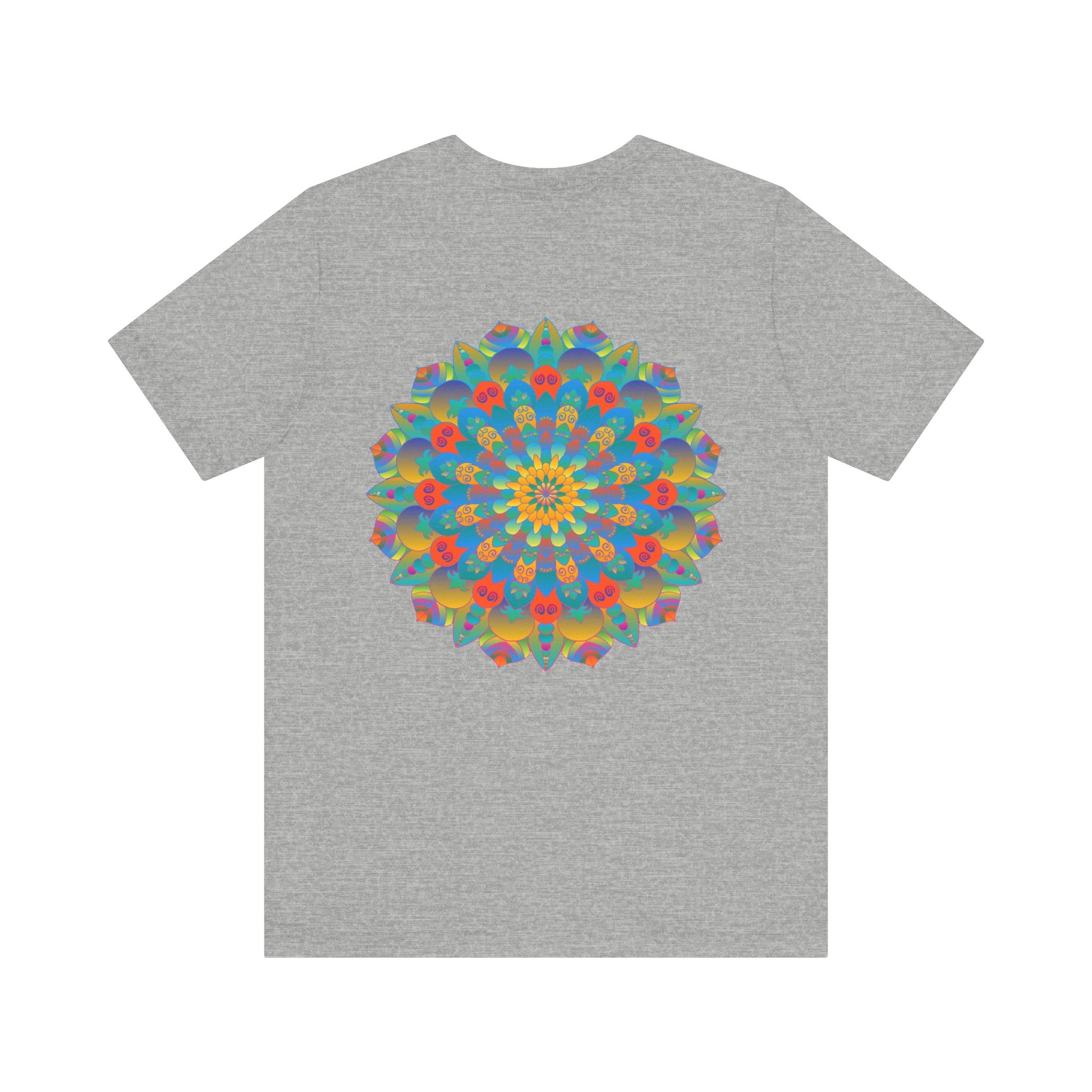 Colorful and intricate psychedelic mandala t-shirt with spiritual peace design