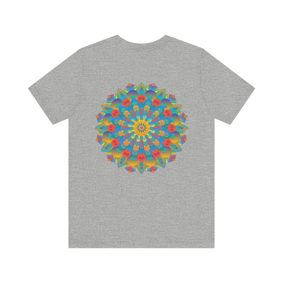 Colorful and intricate psychedelic mandala t-shirt with spiritual peace design