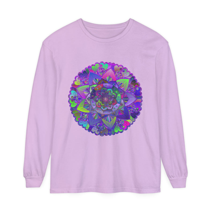 Colorful and intricate psychedelic art design on long sleeve shirt