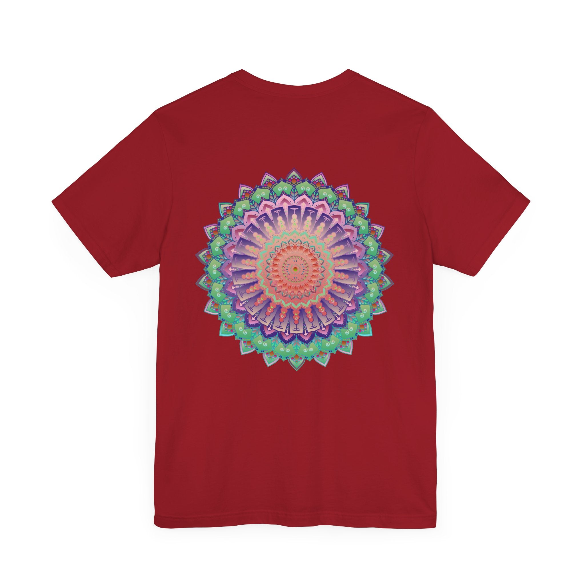 Colorful mandala tee with intricate design, promoting spiritual peace and harmony