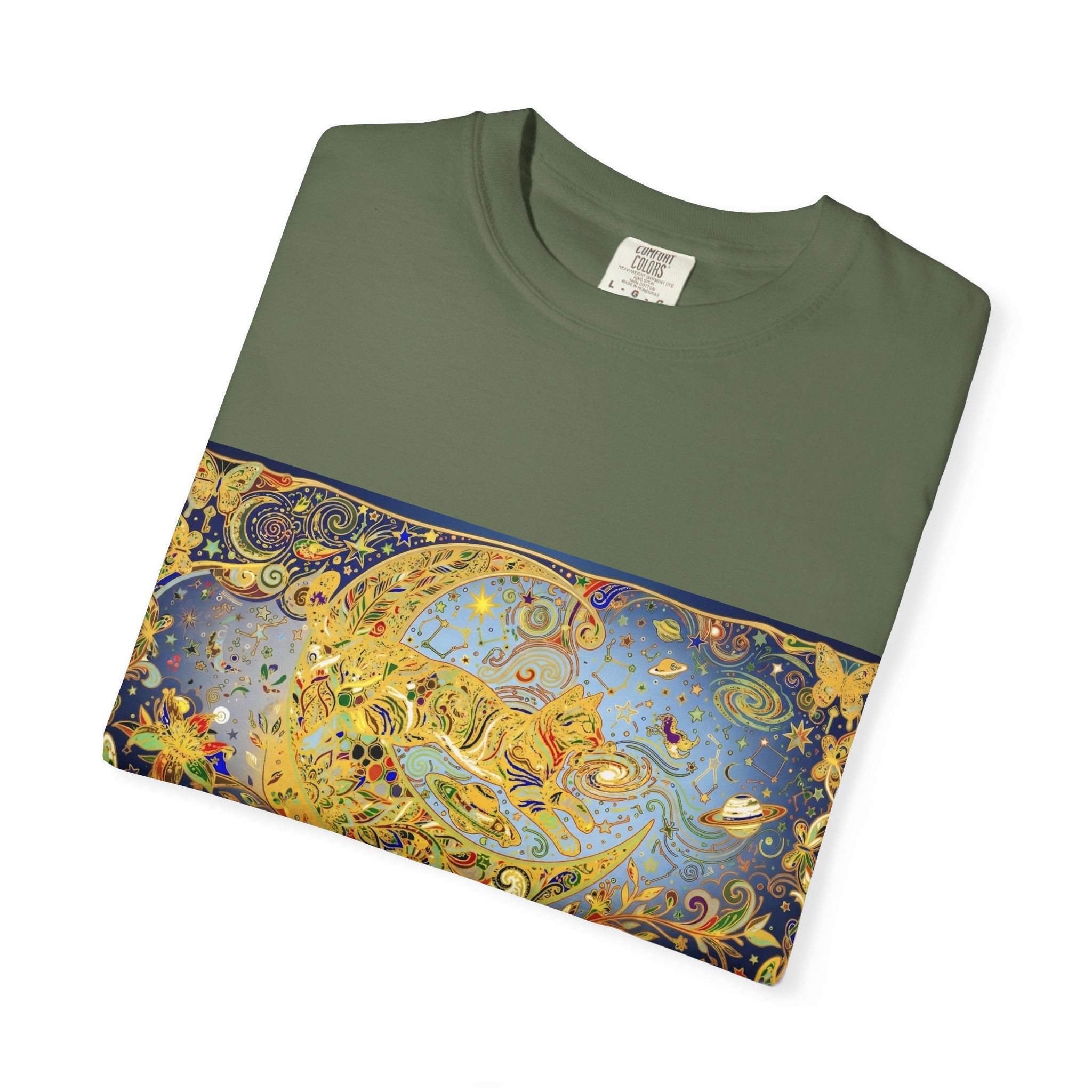 Crescent Cat & Moon T-Shirt — Vintage Celestial Tee