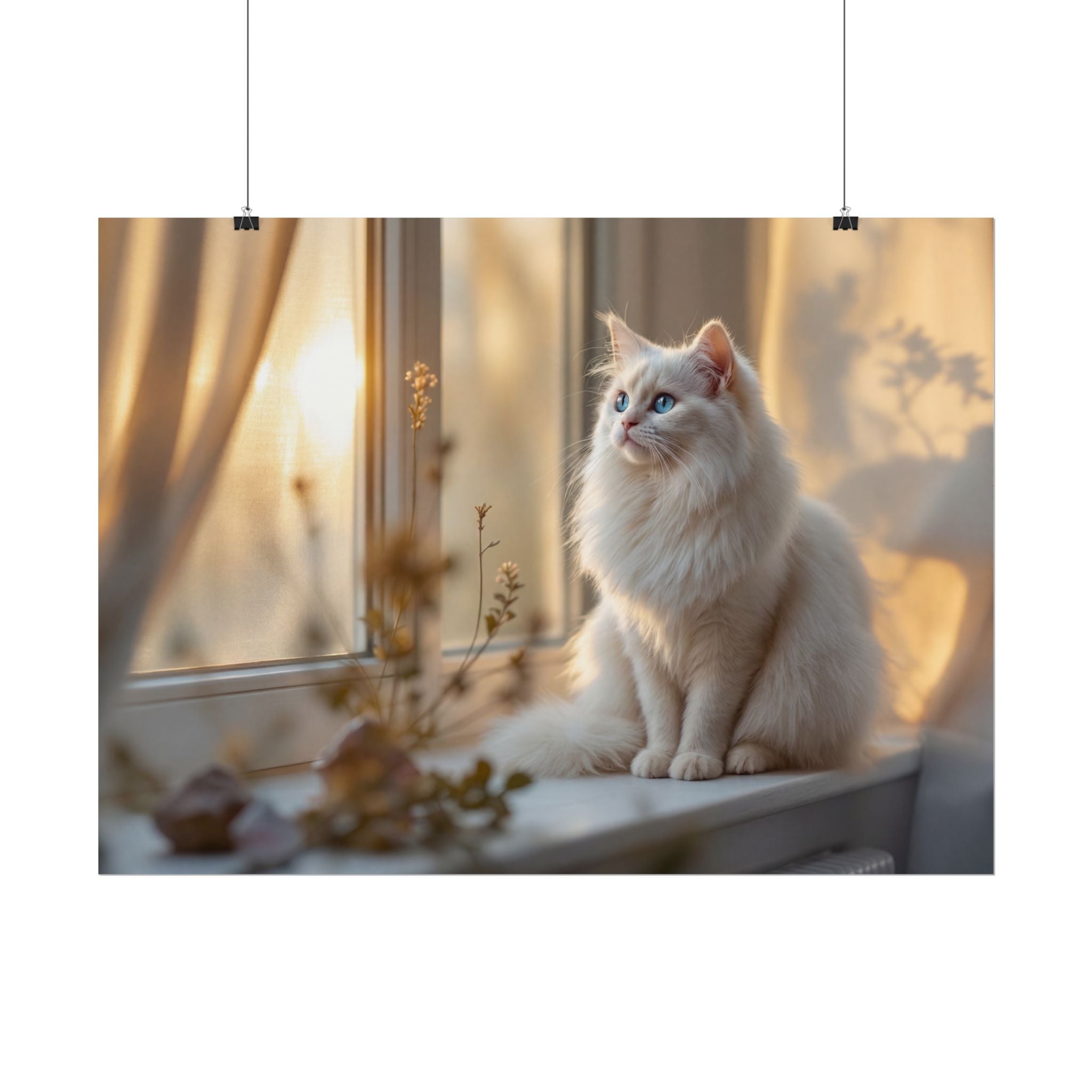 Rolled Poster — Serene Longhair Cat on Window Sill | Cozy Home Wall Art