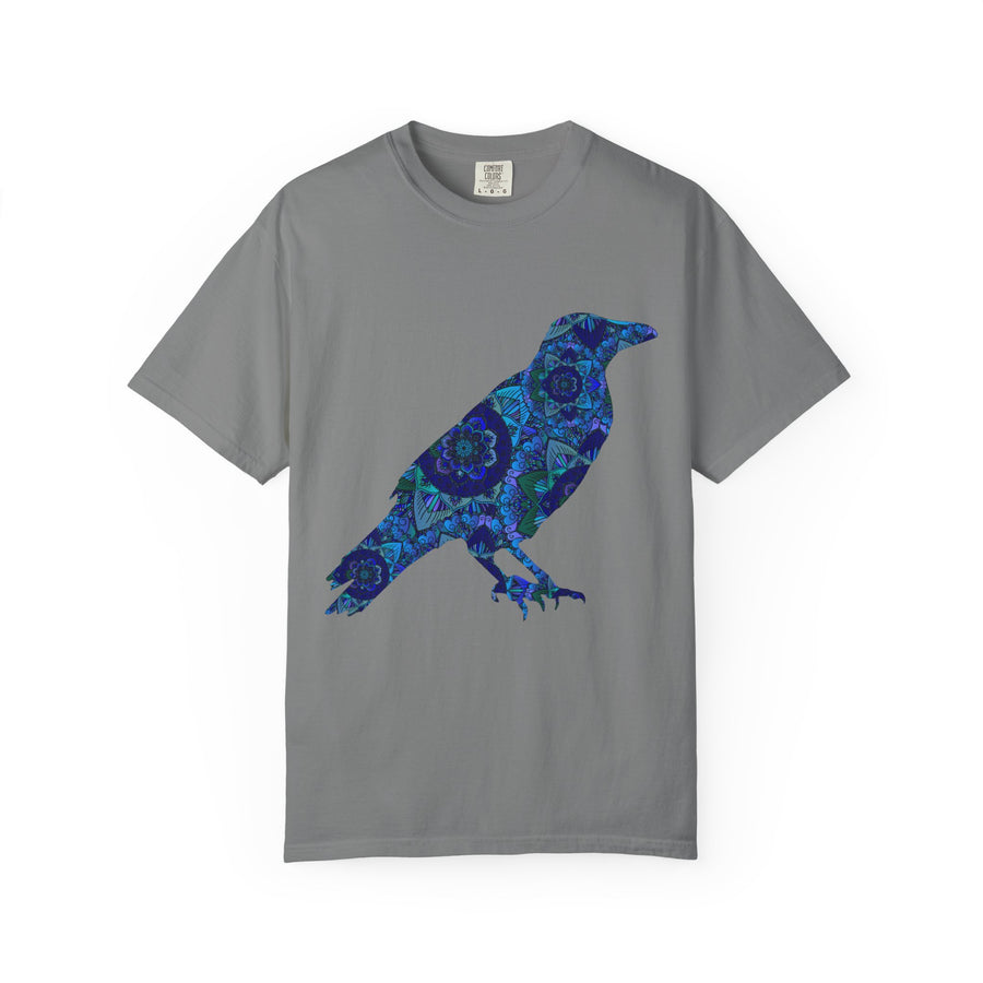 Maglietta con stampa corvo mandala blu — Maglietta grafica con corvo Inner Protection
