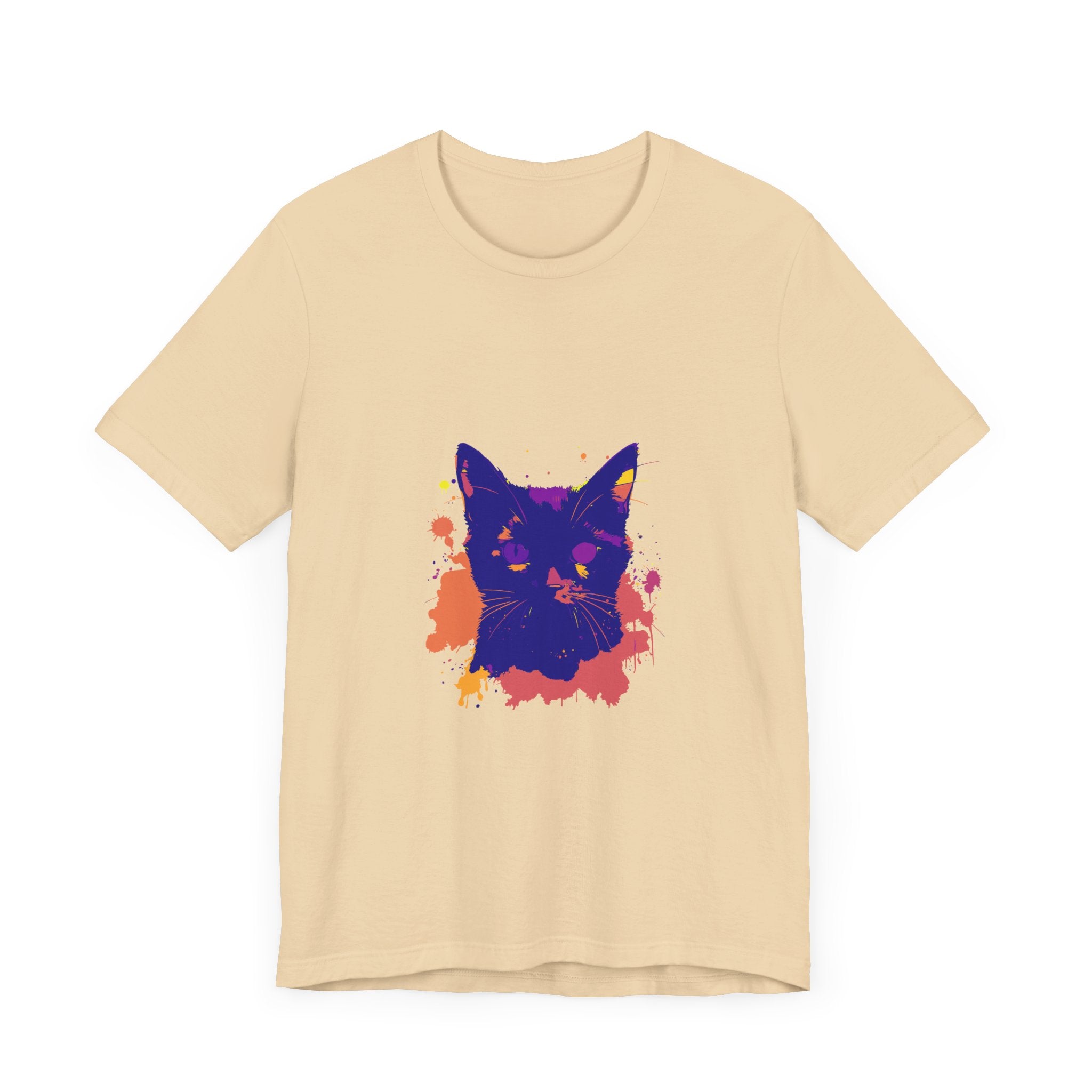 Stylish Black Cat Mystery - Colorful Splatter T-Shirt with a modern and edgy aesthetic
