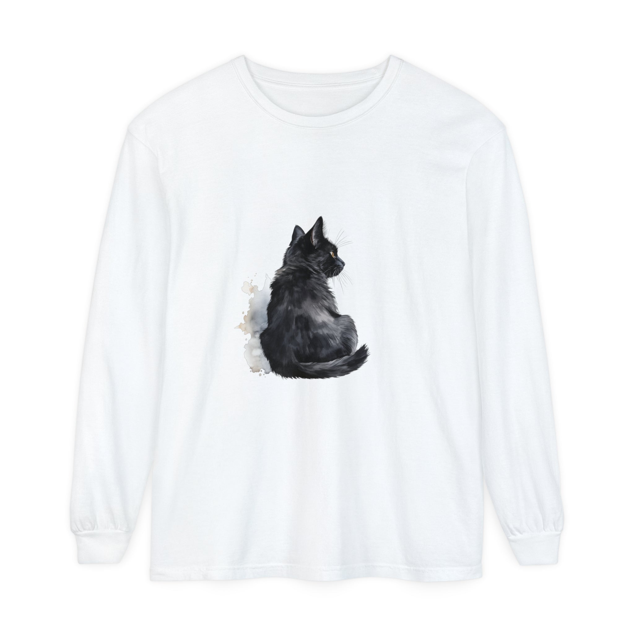 Black Cat Watercolor Unisex Long Sleeve T-Shirt featuring a unique and stylish design