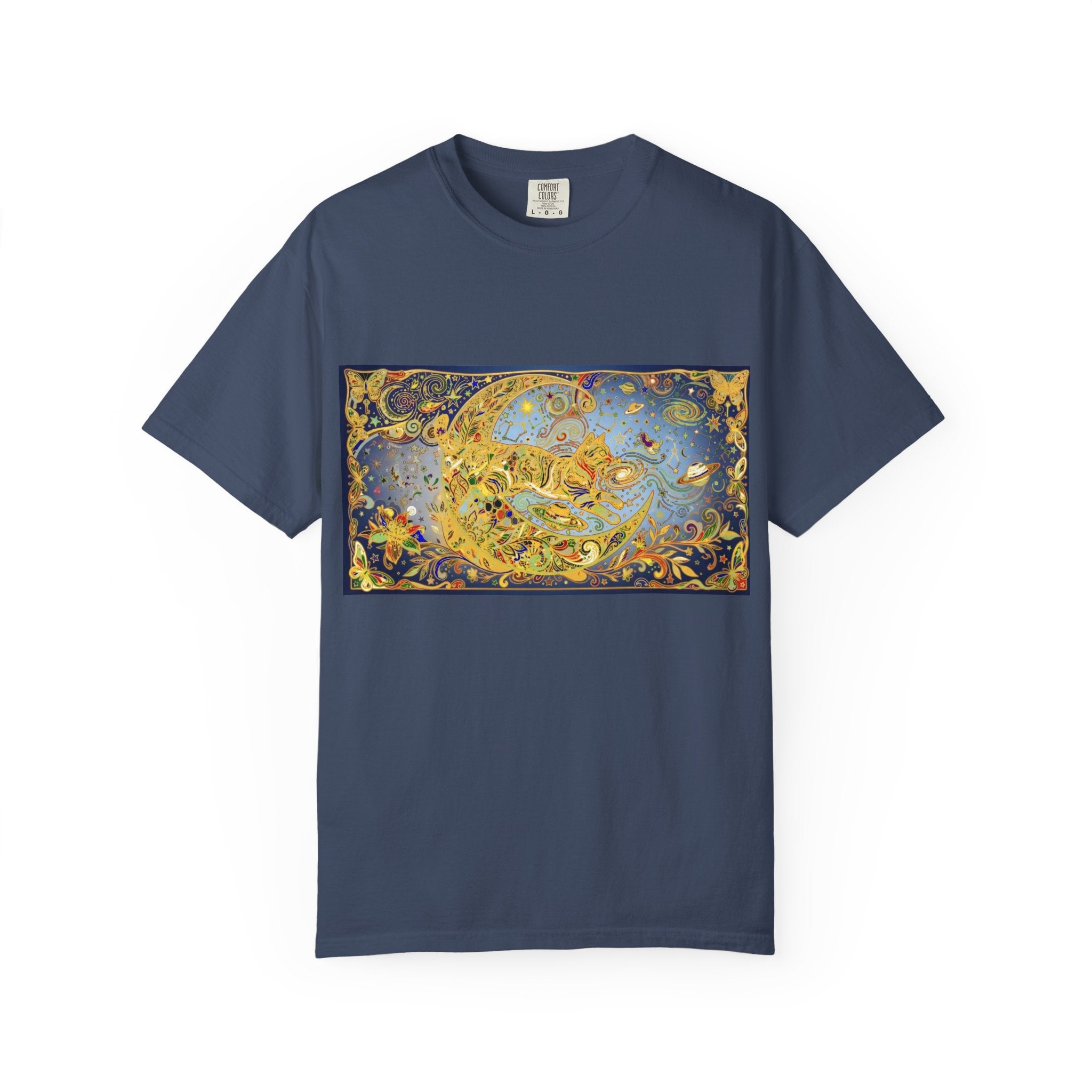 Crescent Cat & Moon T-Shirt — Vintage Celestial Tee