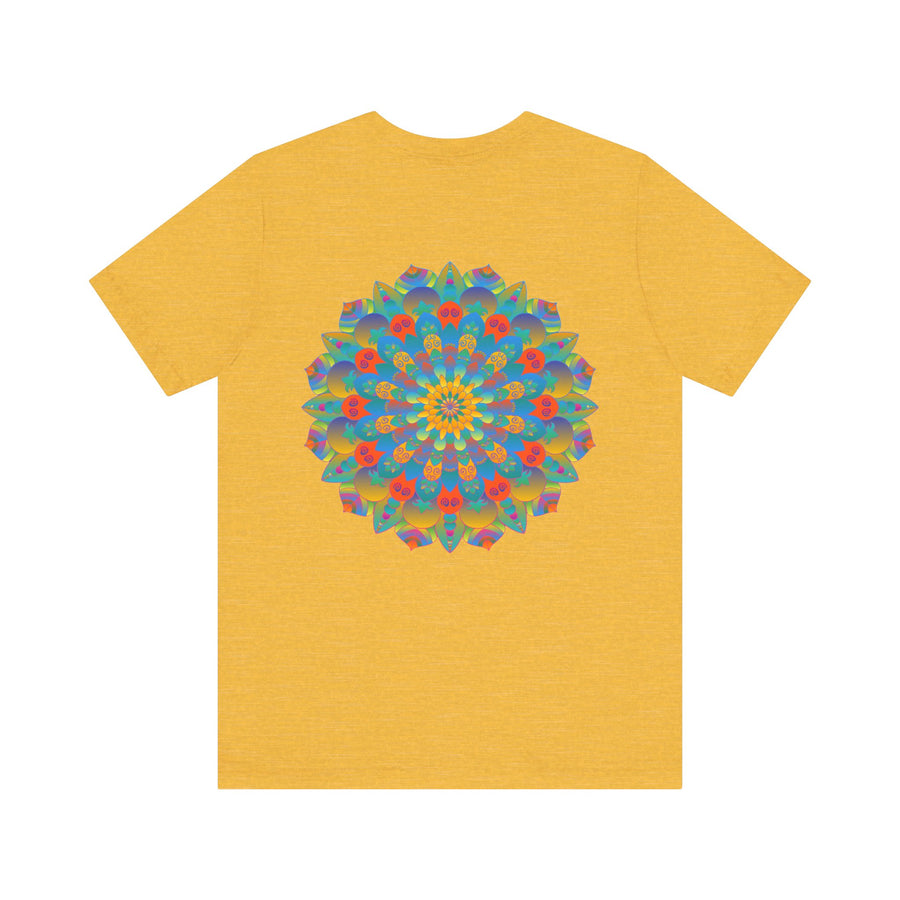 Colorful psychedelic mandala t-shirt featuring intricate spiritual design for peaceful vibes