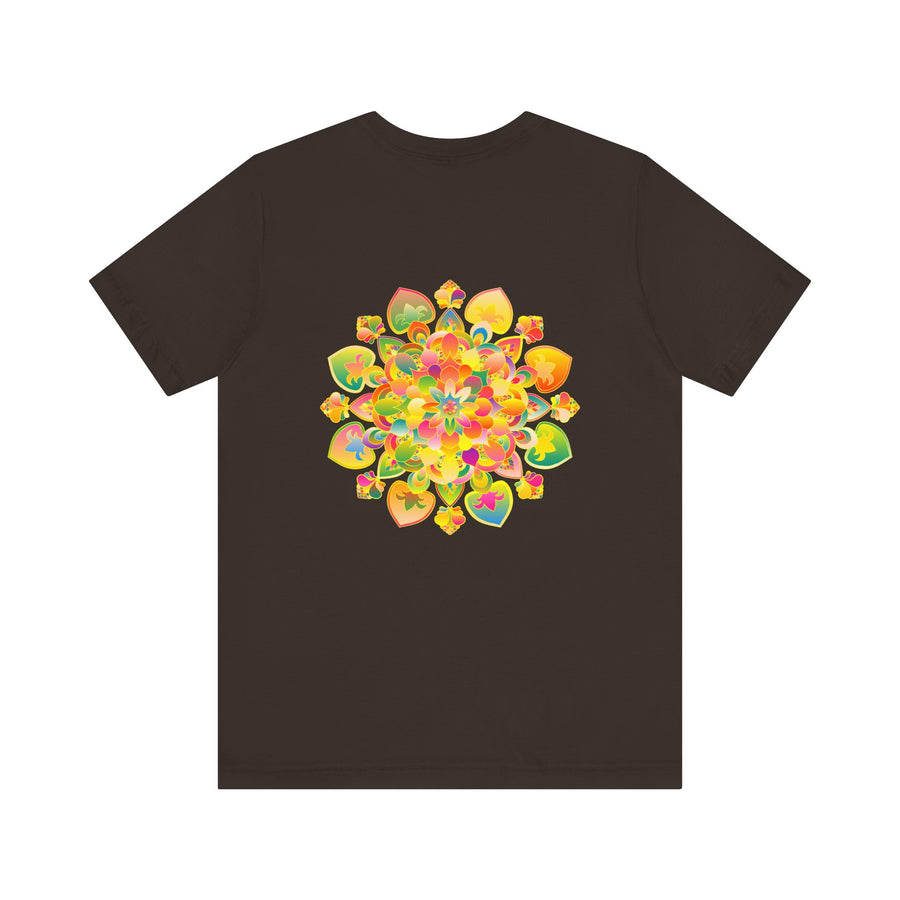 A beautiful, colorful mandala tee with intricate designs representing spiritual peace and harmony for a vibrant and peaceful look