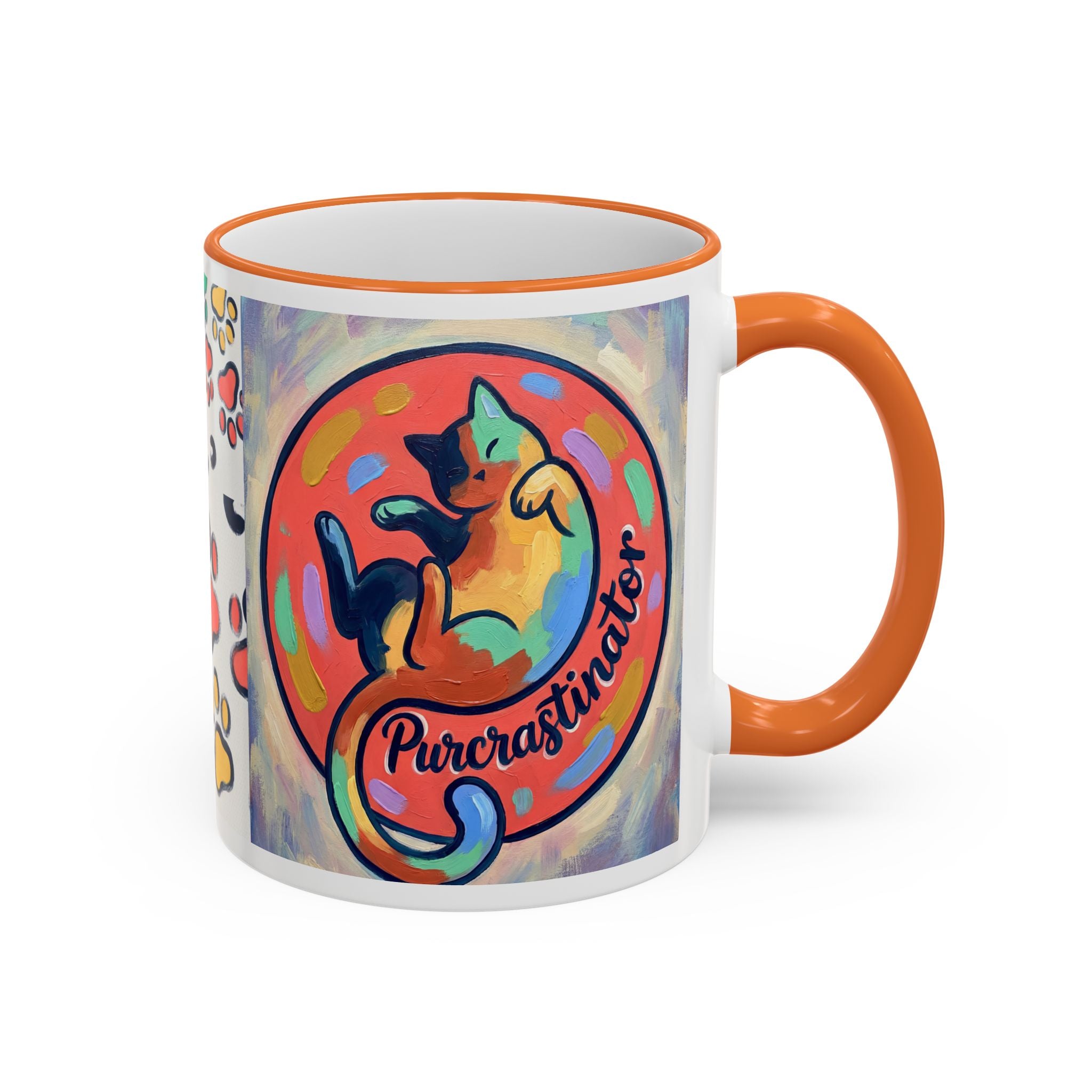 Colorful Paw Print Pet Lover Accent Rim Mug (11oz/15oz)