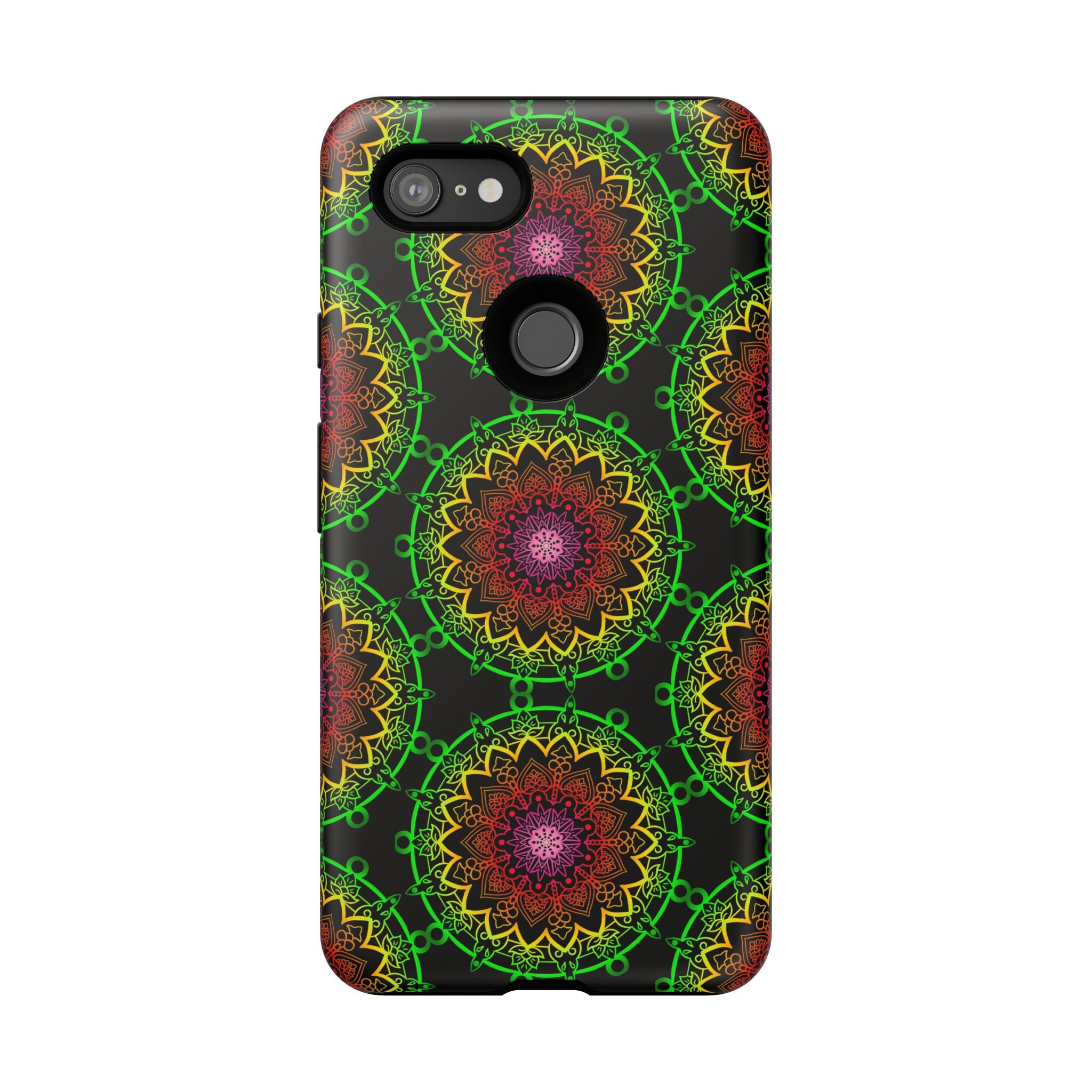 Custodia per telefono con mandala artistica, motivi audaci e stile moderno