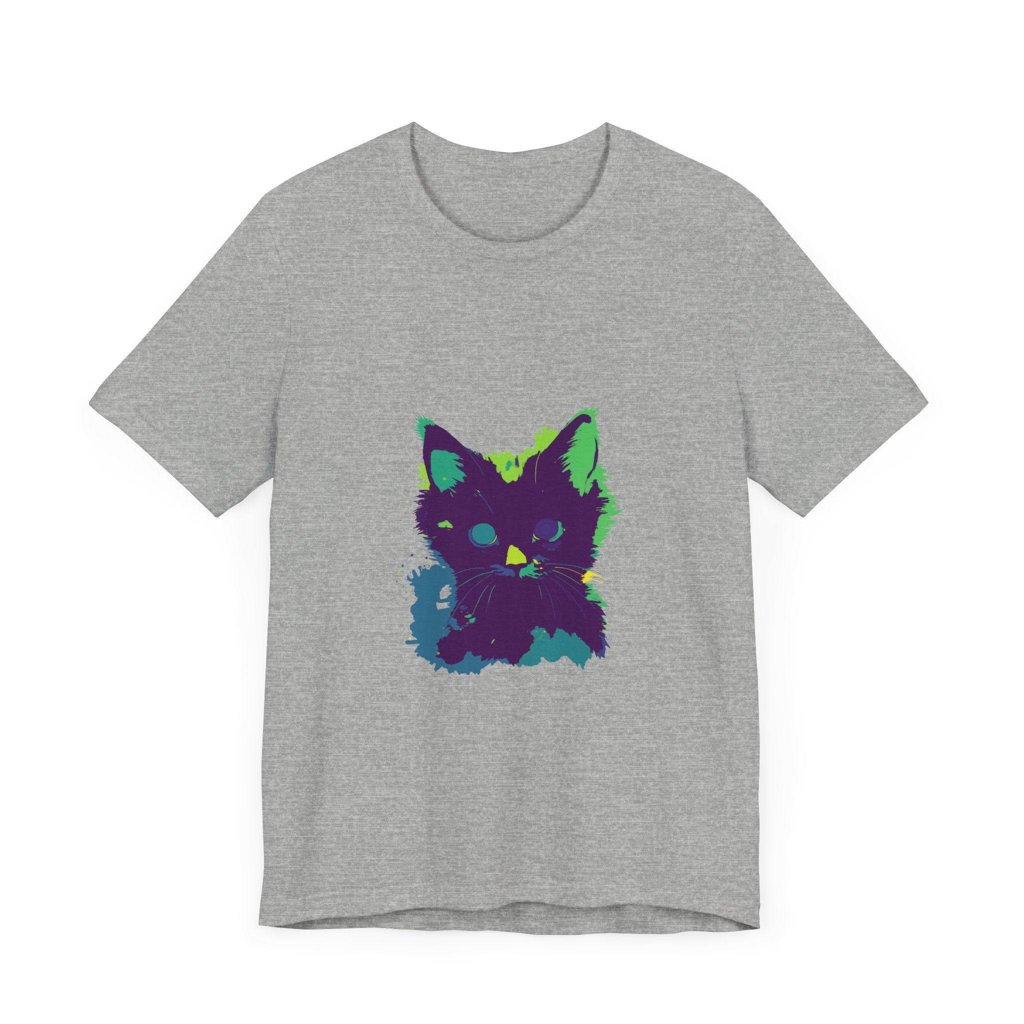 Neon Black Cat Mystery T-Shirt: A vibrant and mysterious shirt featuring a neon black cat design
