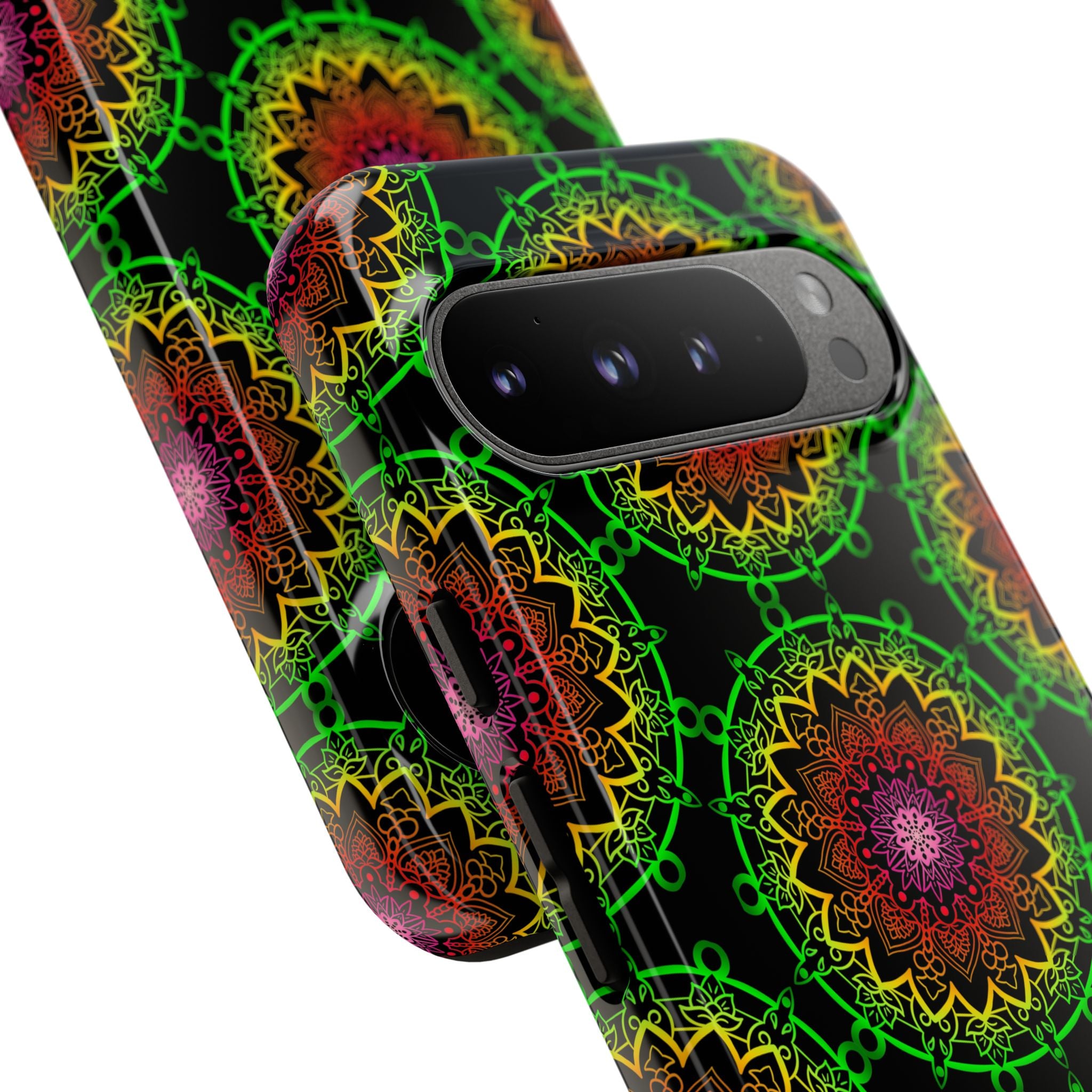 Custodia per telefono con mandala artistica, motivi audaci e stile moderno