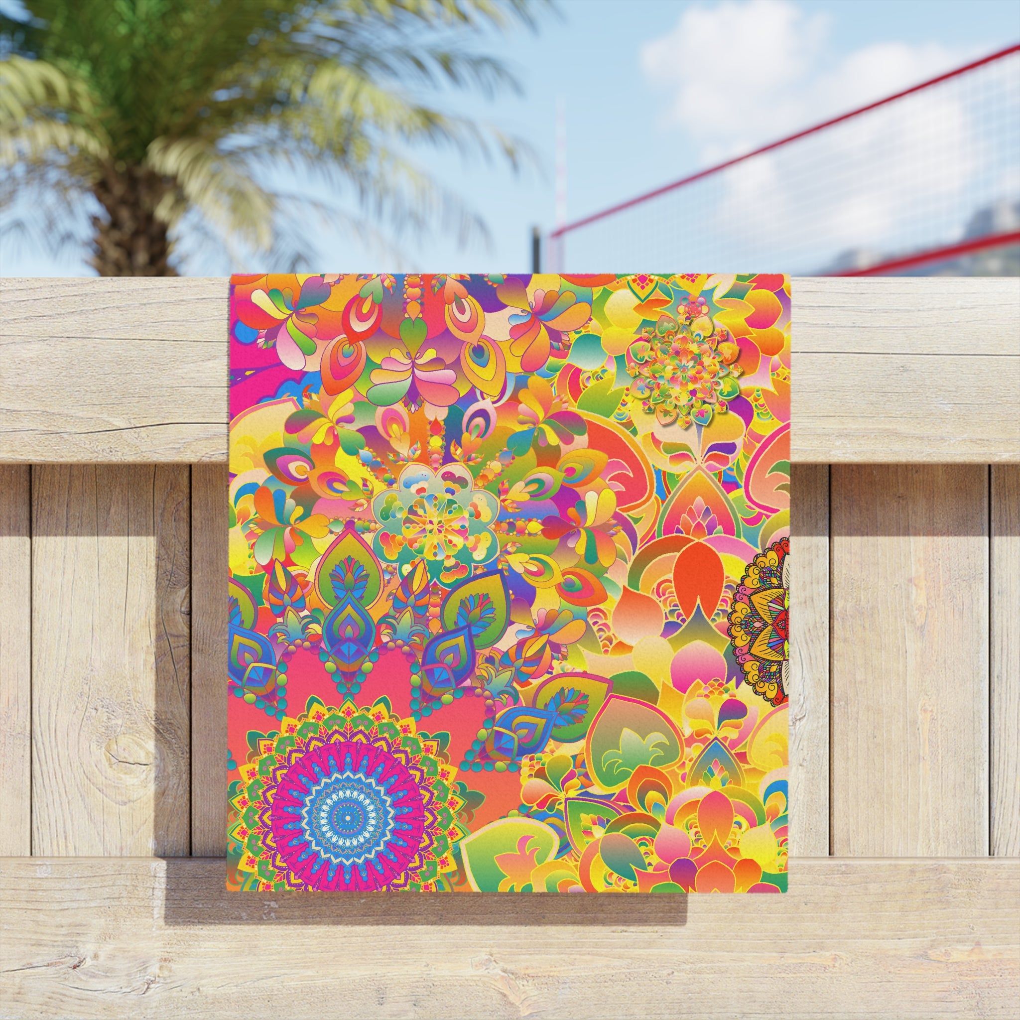 Psychedelic Floral Mandala Beach Towel