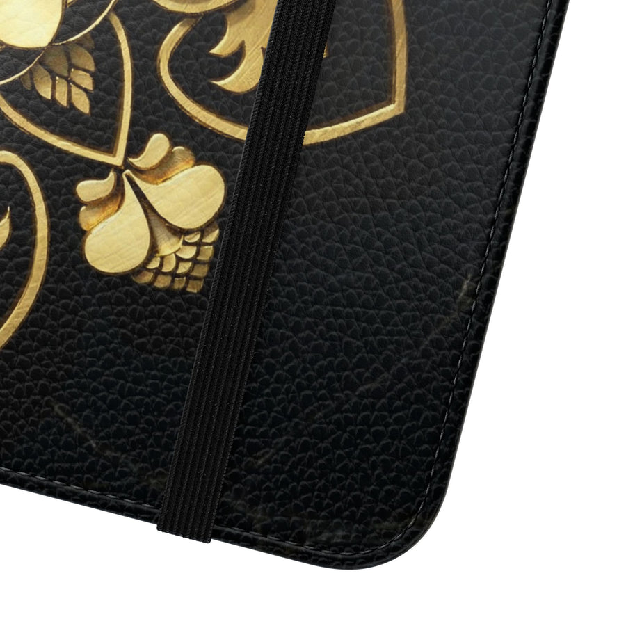 Goldene Mandala-Klapphülle – Luxuriöses Blumen-Portemonnaie-Cover