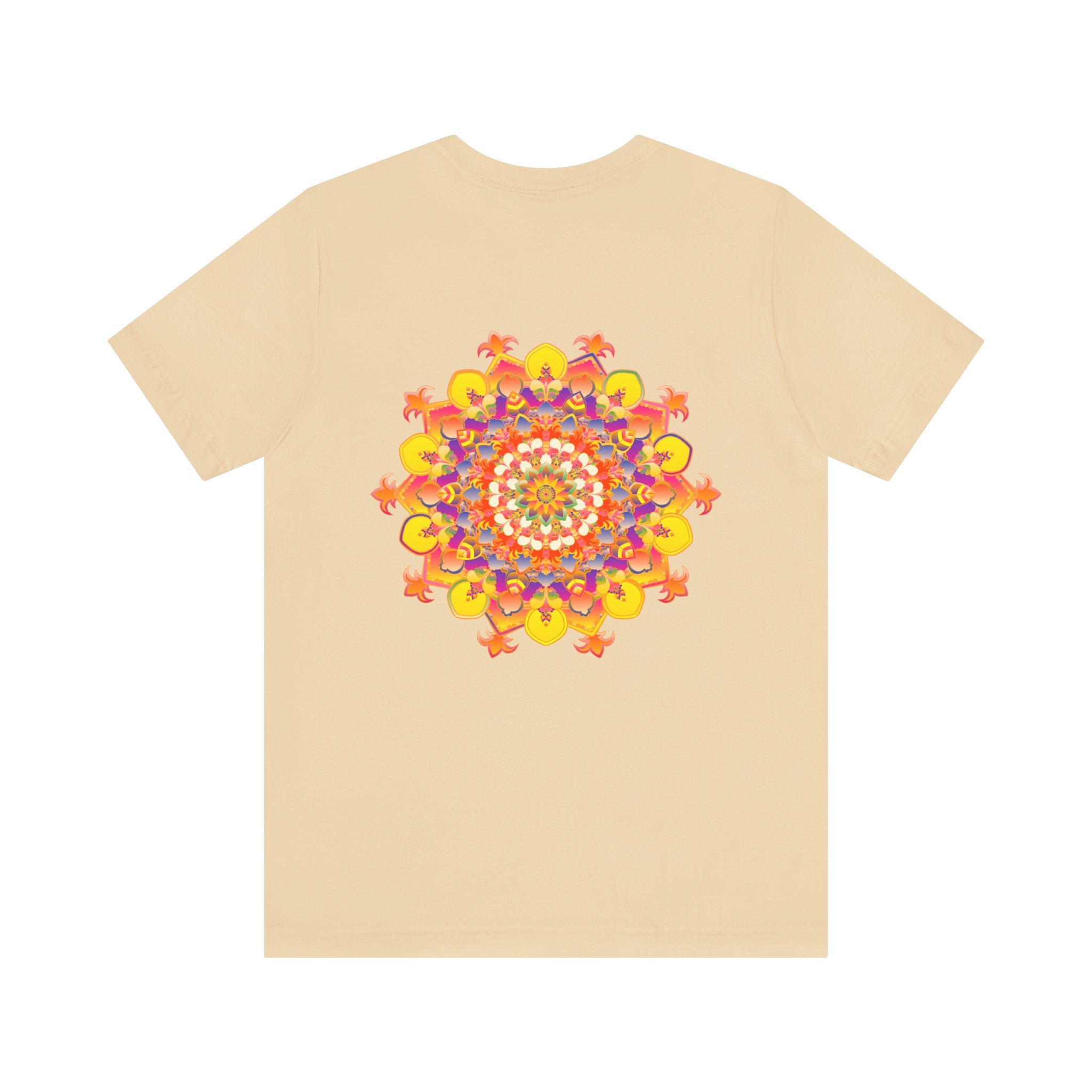 A colorful, vibrant mandala design on a tee promoting spiritual peace and harmony