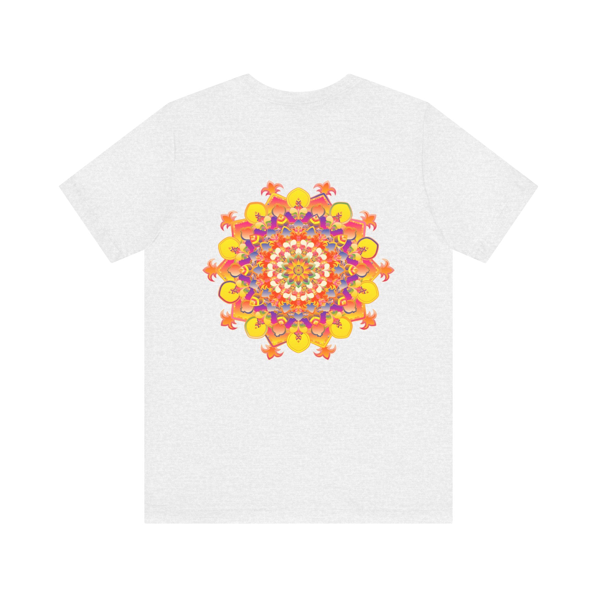A person wearing the Vibrant Mandala Tee while engaging in yoga, finding inner peace and strength