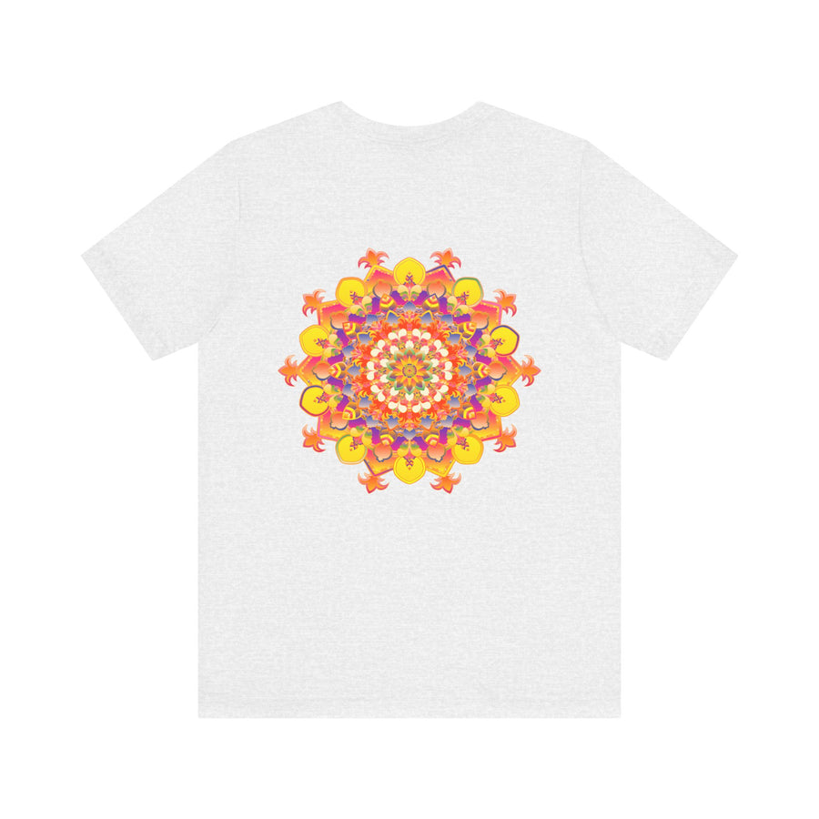 A person wearing the Vibrant Mandala Tee while engaging in yoga, finding inner peace and strength