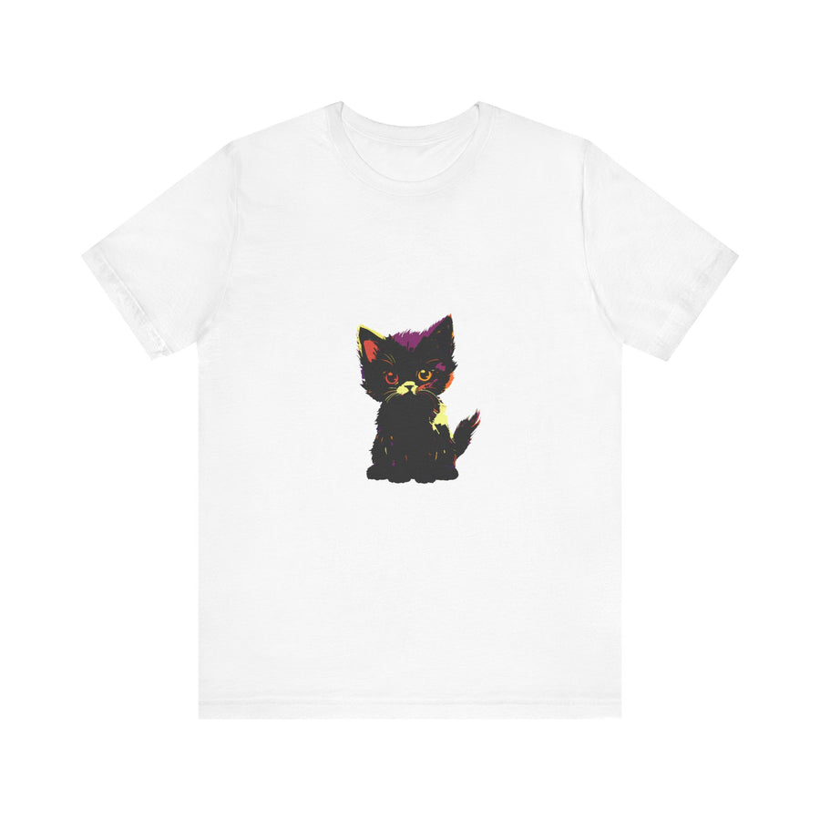Neon Black Cat Mystery T-Shirt with vibrant neon colors and mysterious black cat design