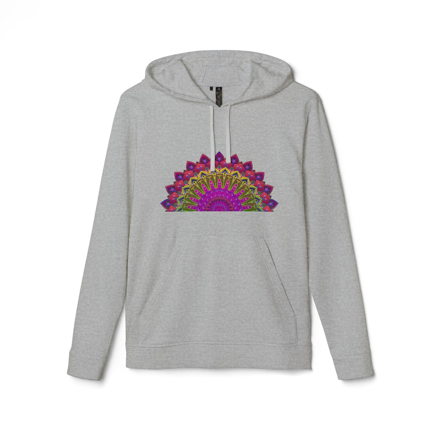 Blululi Adidas Mandala Fleece Hoodie in gray and white, back view, with large Adidas logo