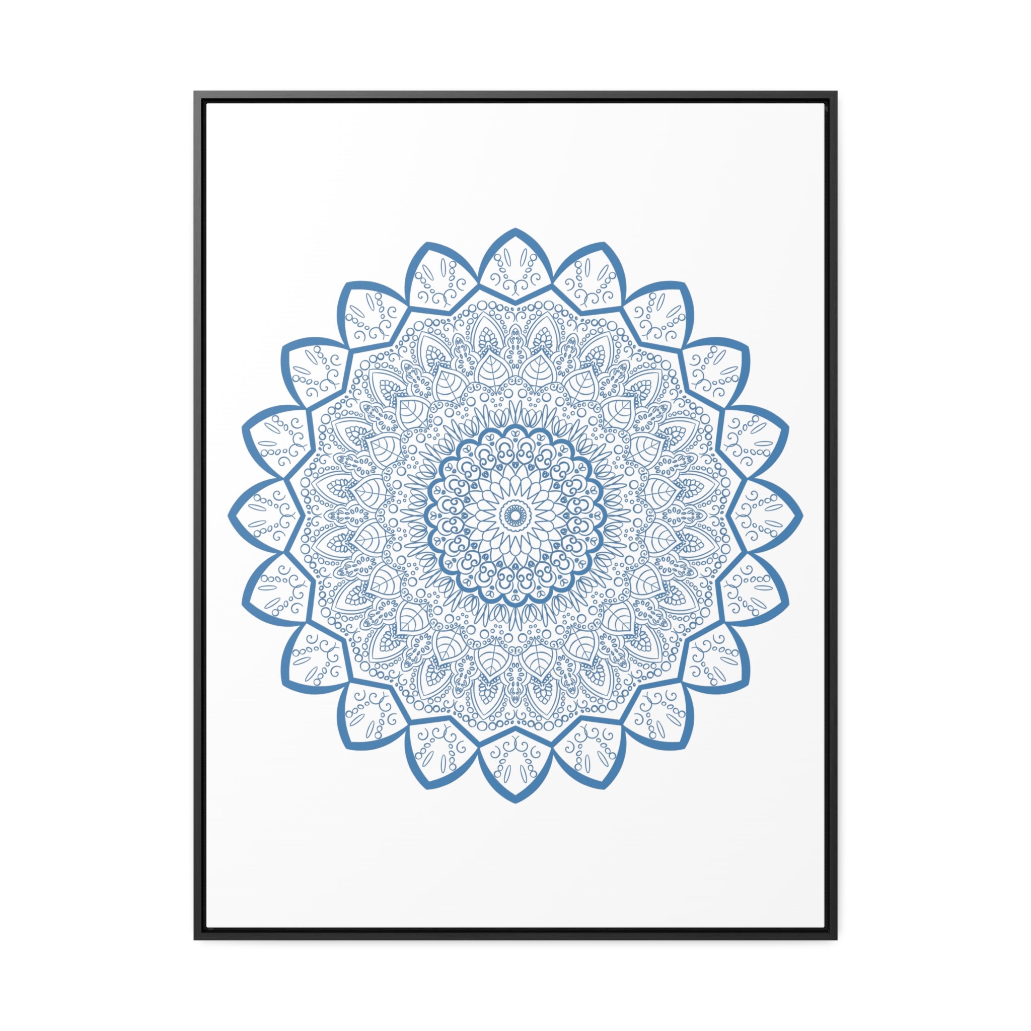 Vertical steel blue Mandala Handmade Art on gallery canvas wraps