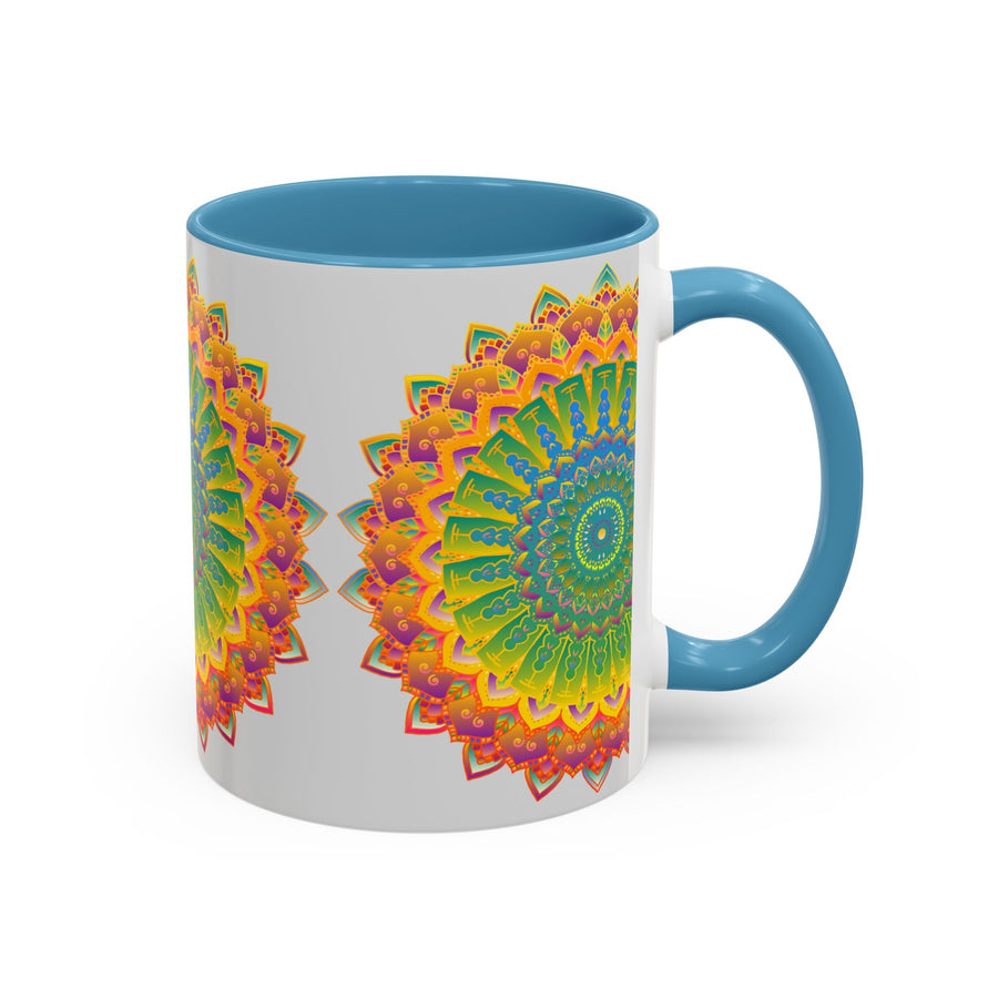 Detailed and vibrant mandala design on a high-gloss, vibrant mug