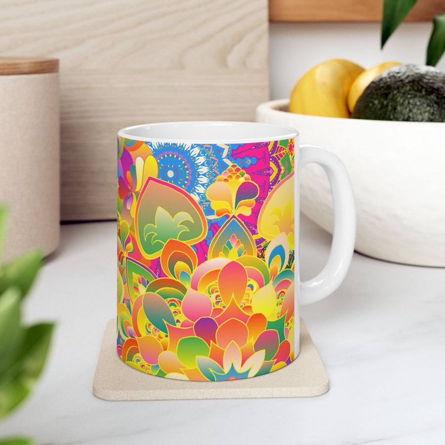 Psychedelic Floral Mandala Ceramic Mug