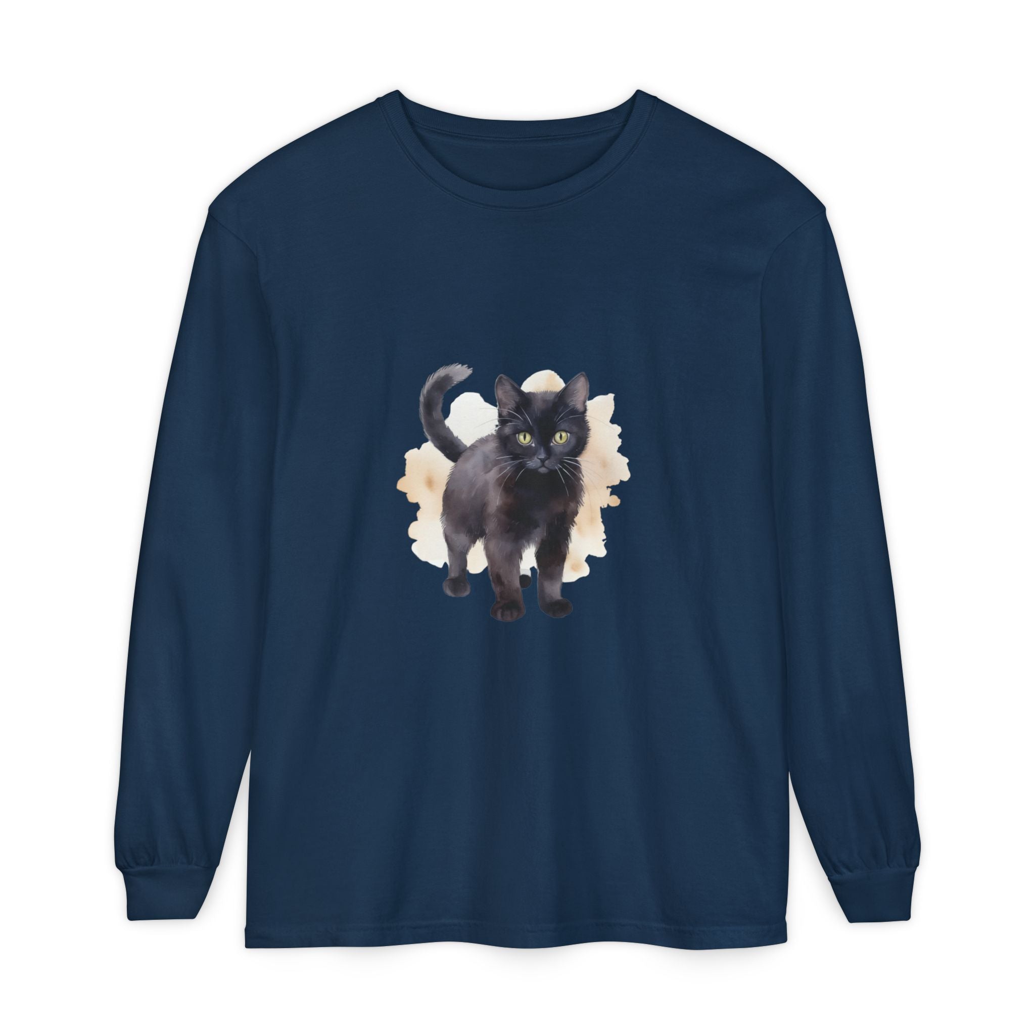Full Sleeve Tee | Black Cat Watercolor - Unisex