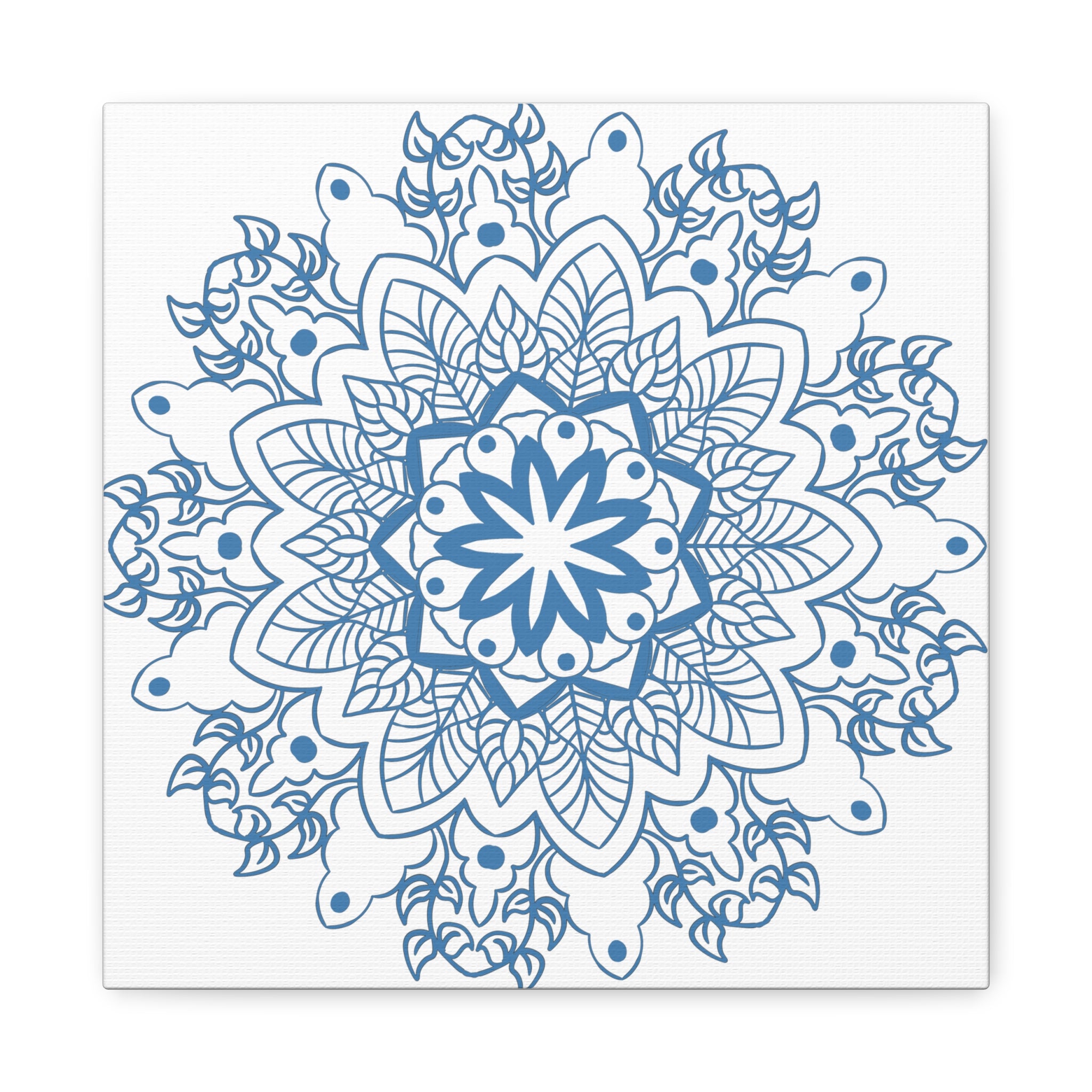 Handmade Mandala Art in Steel Blue on Matte Canvas, Stretched, 125 Frame - Mandala Design Wall Art for Home Decor