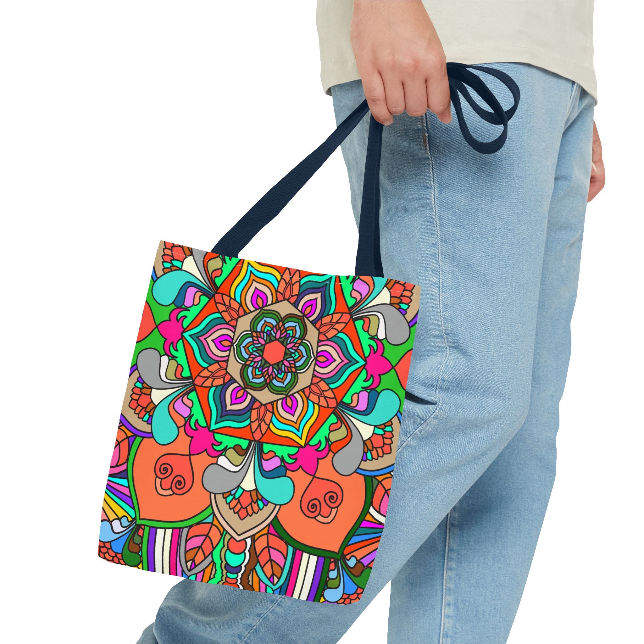 Bunte Mandala-Tragetasche – Strand- und Markttasche mit lebendigem Boho-Allover-Print