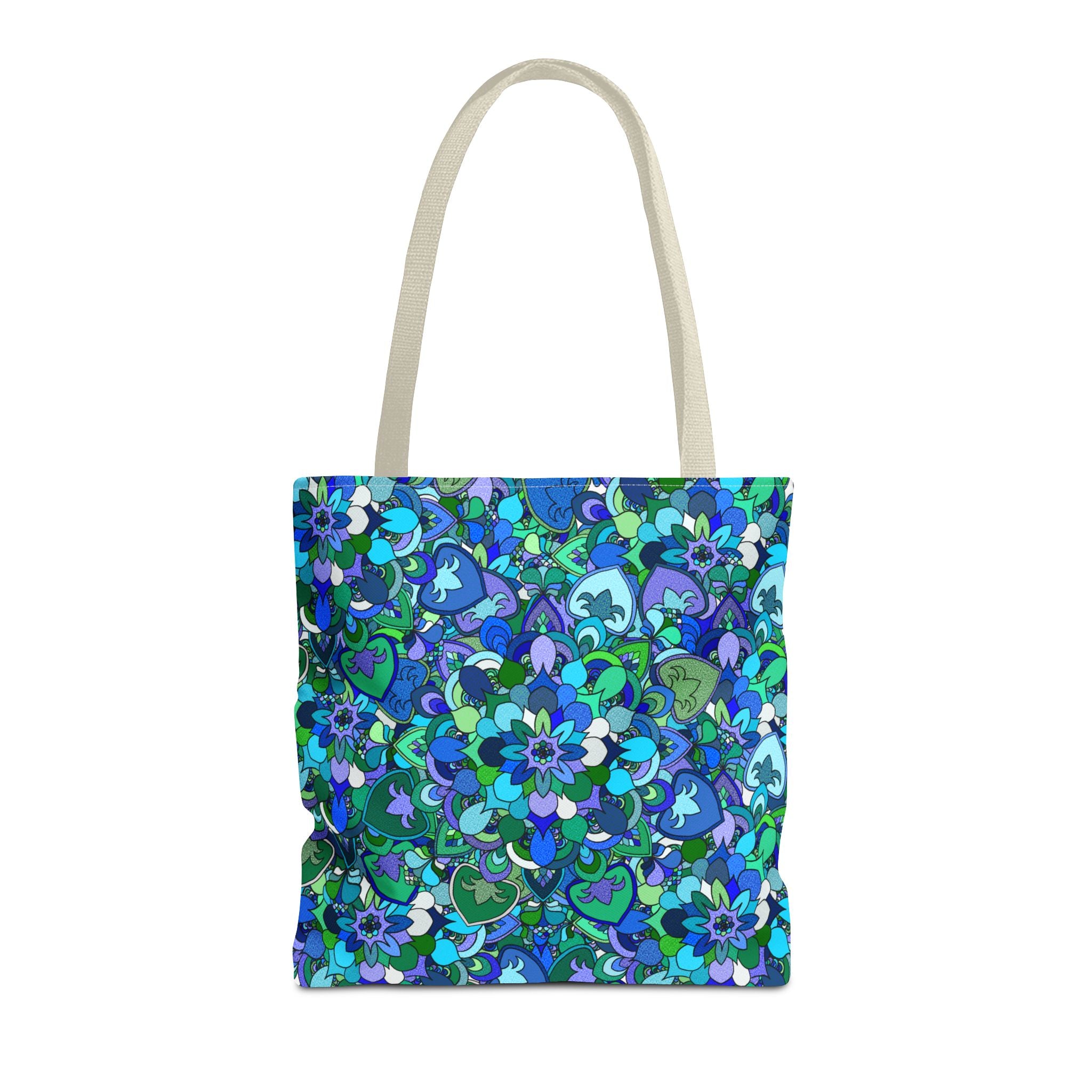 Blue Green Floral Mandala Tote Bag — Vibrant All-Over-Print Shopper