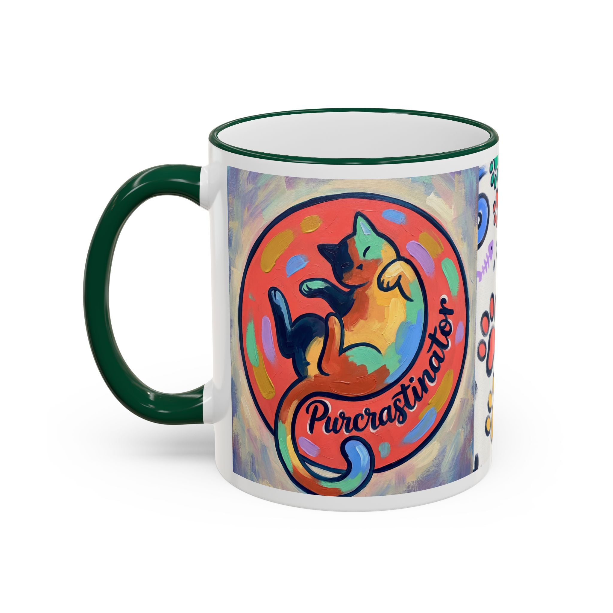 Colorful Paw Print Pet Lover Accent Rim Mug (11oz/15oz)