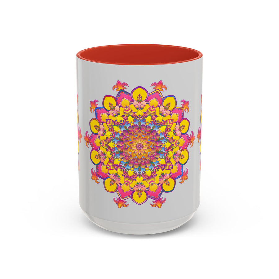 Colorful ceramic mug with intricate mandala design, perfect for promoting relaxation and mindfulness during morning coffee or tea rituals