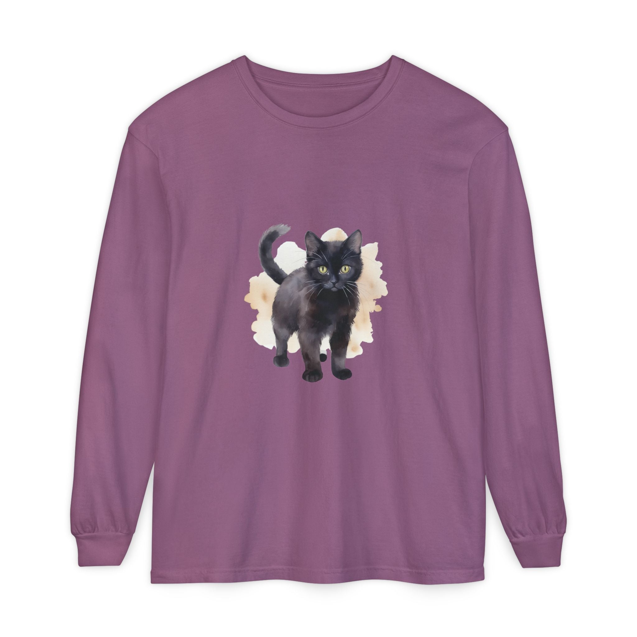 Full Sleeve Tee | Black Cat Watercolor - Unisex
