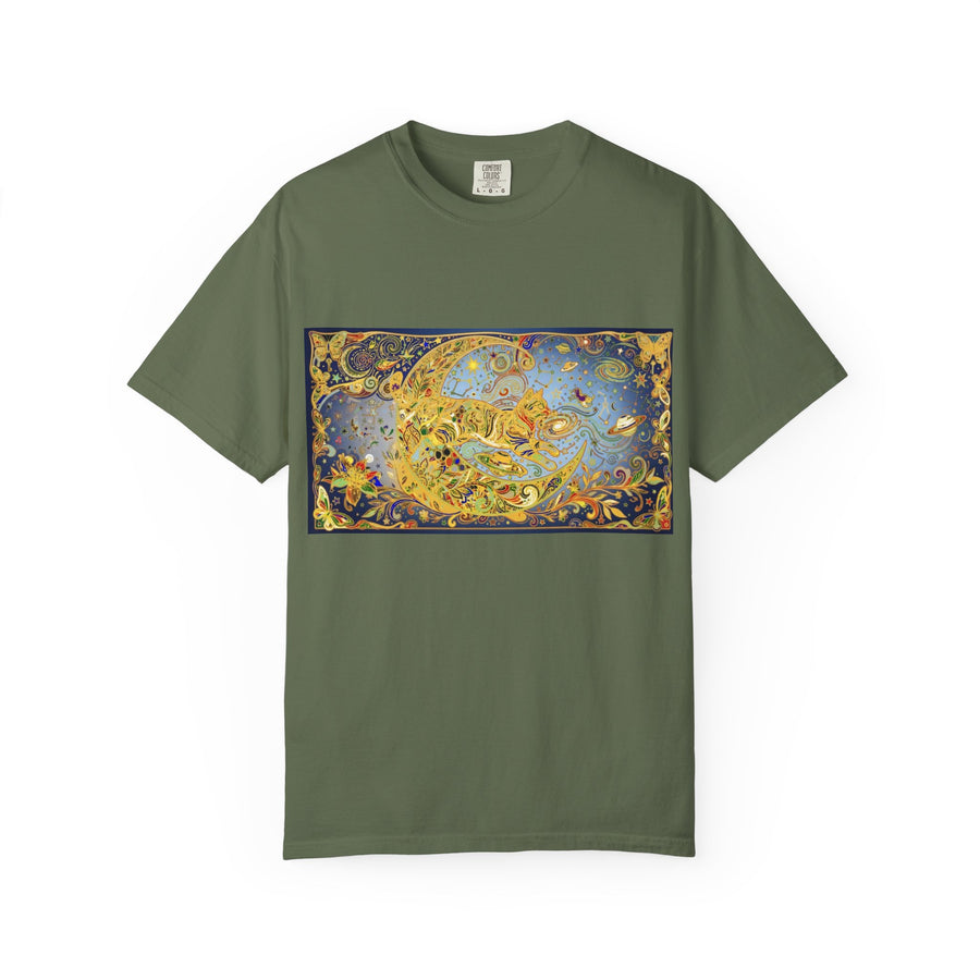 Crescent Cat & Moon T-Shirt — Vintage Celestial Tee