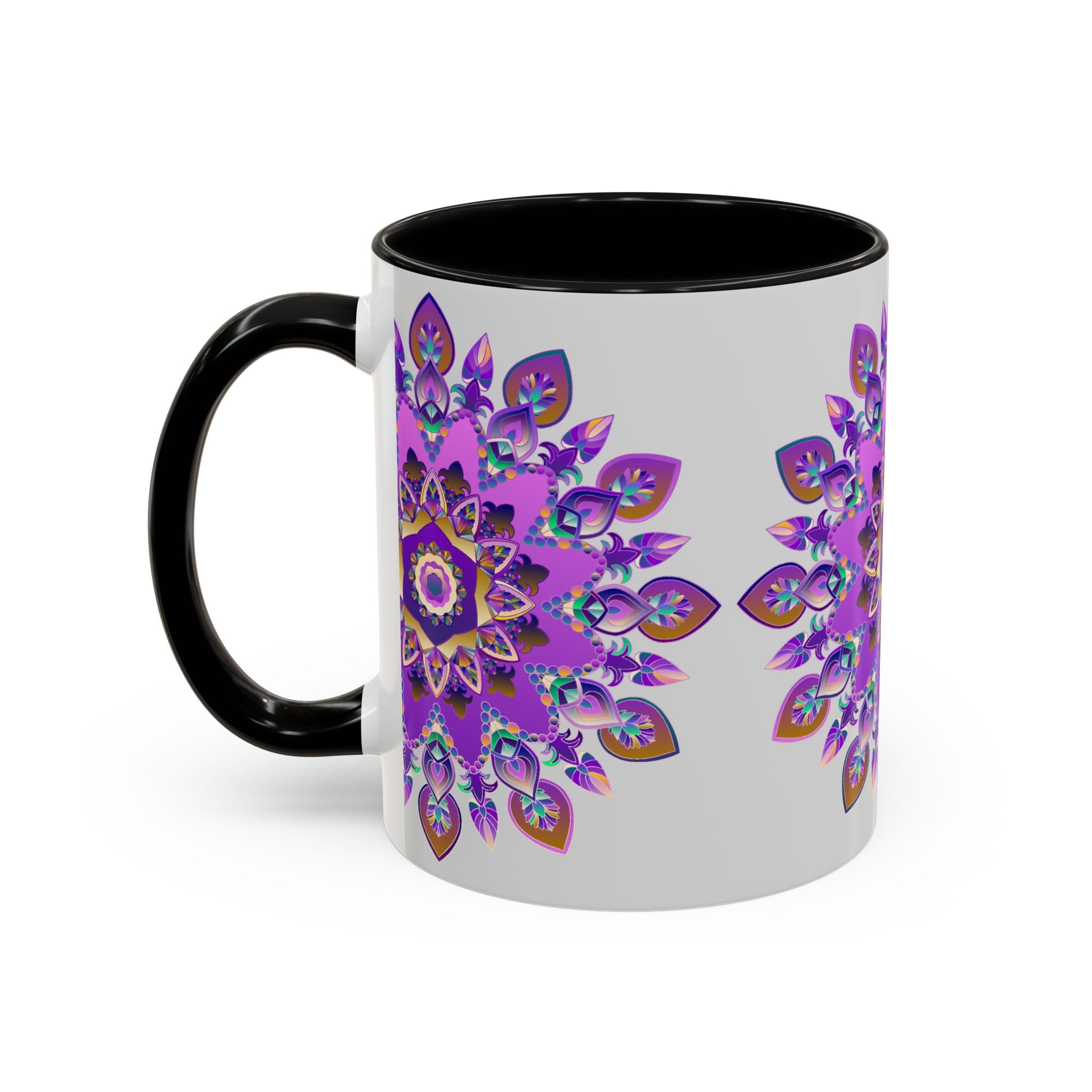 Vibrant purple and gold mandala mug perfect for bohemian décor