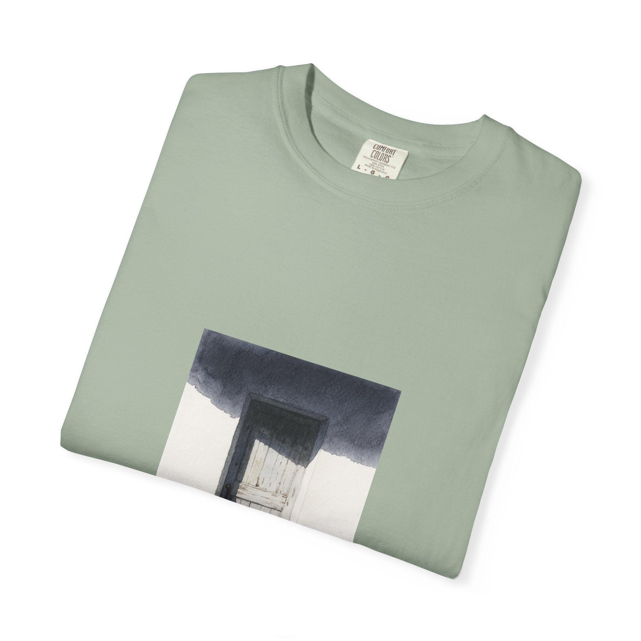 T-Shirt — Minimal Art Cat at Door Graphic Tee