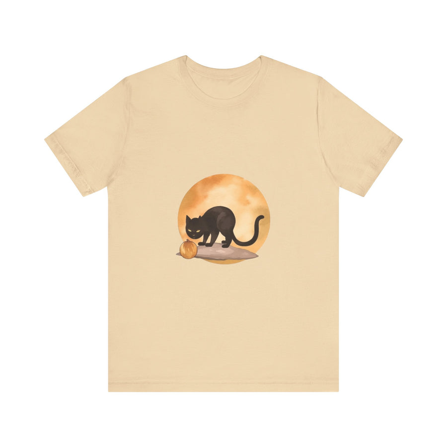 Black Cat & Moon Halloween T-Shirt with Haunted House