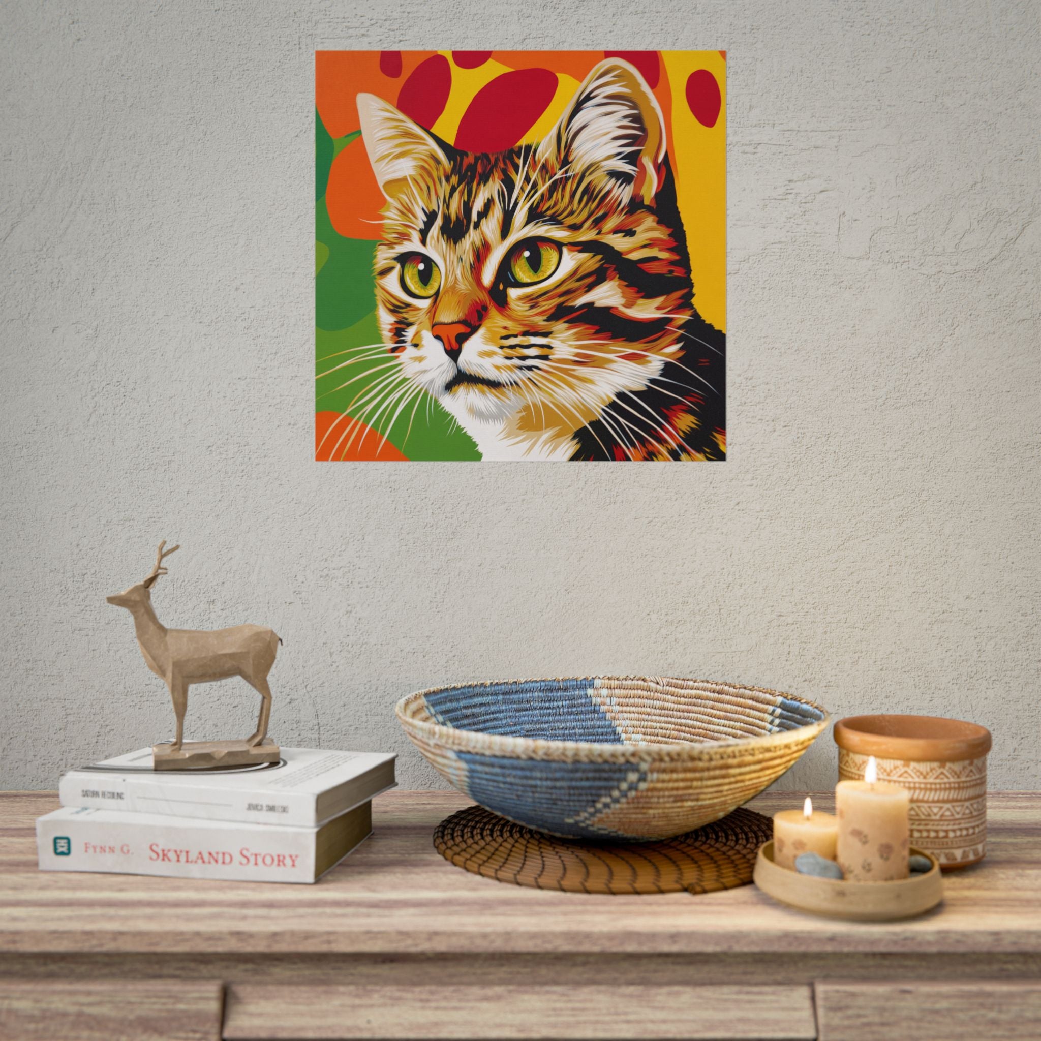Colorful Pop Art Cat Poster — Rolled Wall Art for Cat Lovers