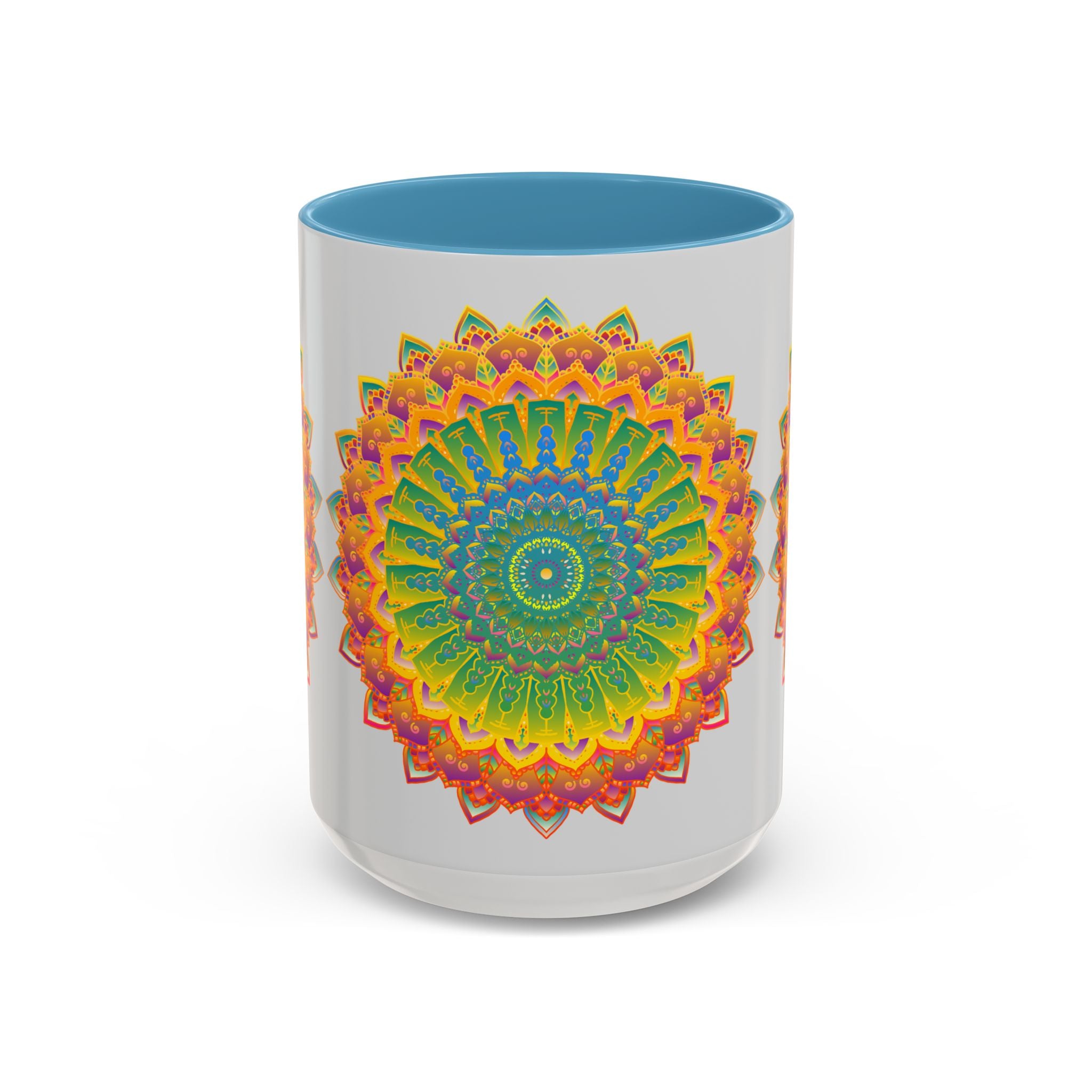 Artistic mandala design on a high-quality, vibrant coffee mug