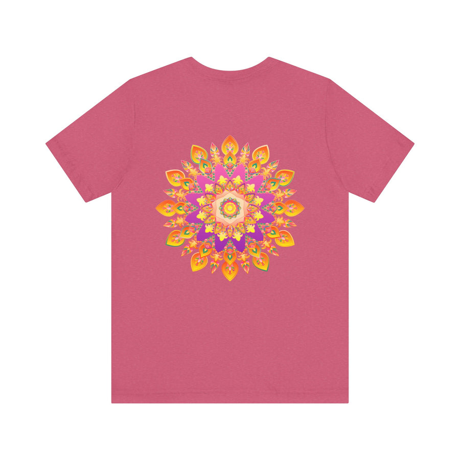 A stunning, vibrant mandala design T-shirt promoting peace and harmony