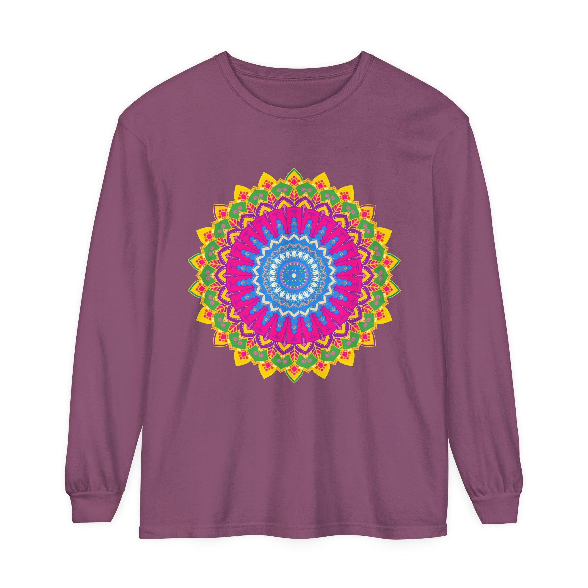 Long Sleeve Tee with Eye-catching Mandala Design in Bright, Bold Colors