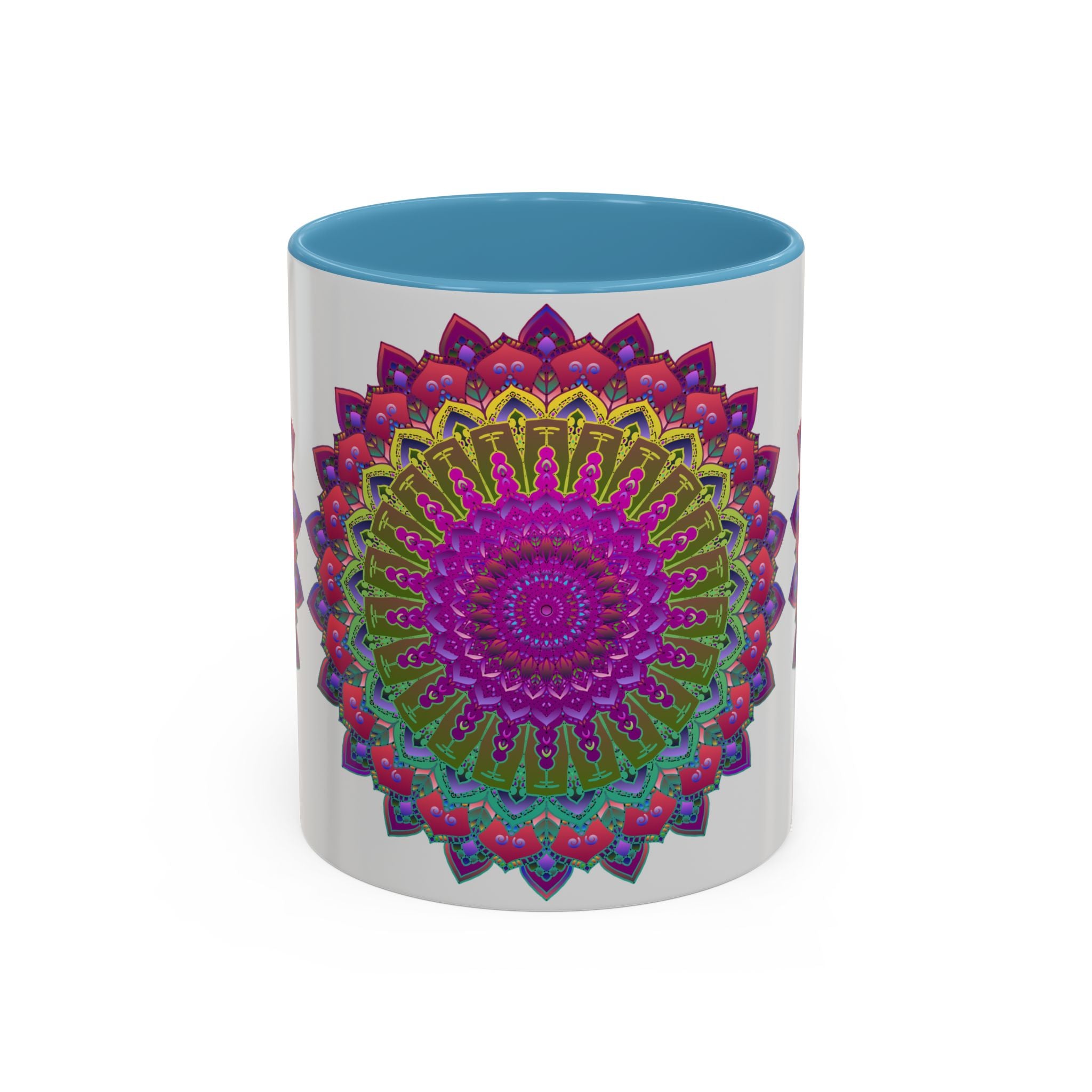 Colorful and detailed mandala art printed on a durable ceramic mug