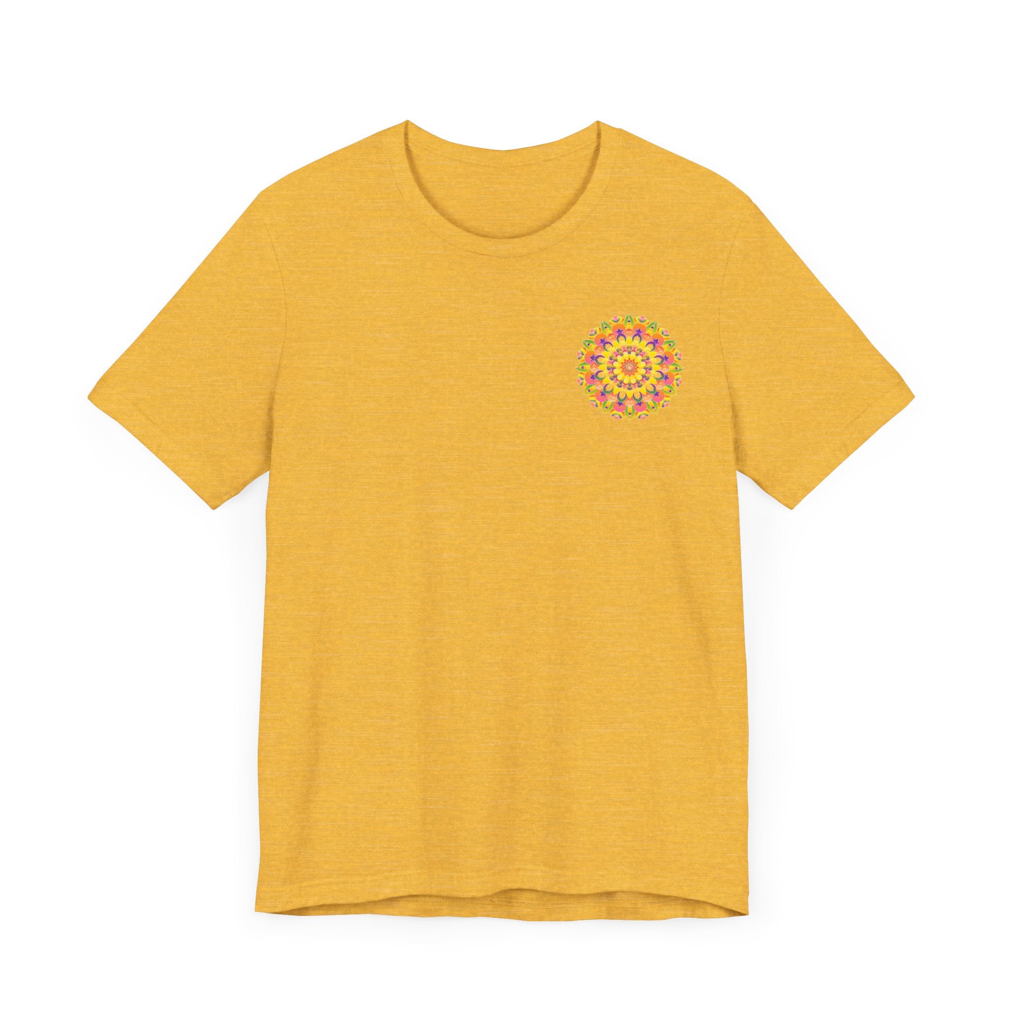 Colorful and intricate mandala design featuring vibrant shades of blue, green, and purple, creating a sense of peace and harmony on a soft tee